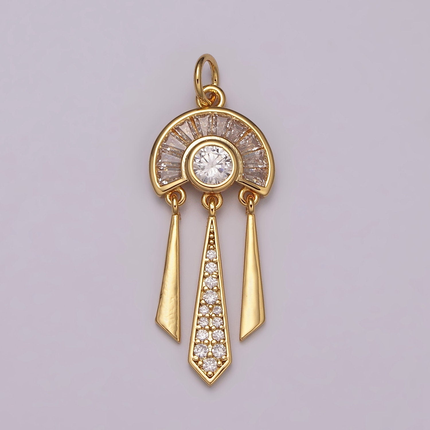 Dangle Gold Cz Charm for Necklace Earring Component Silver Rainbow Micro Pave