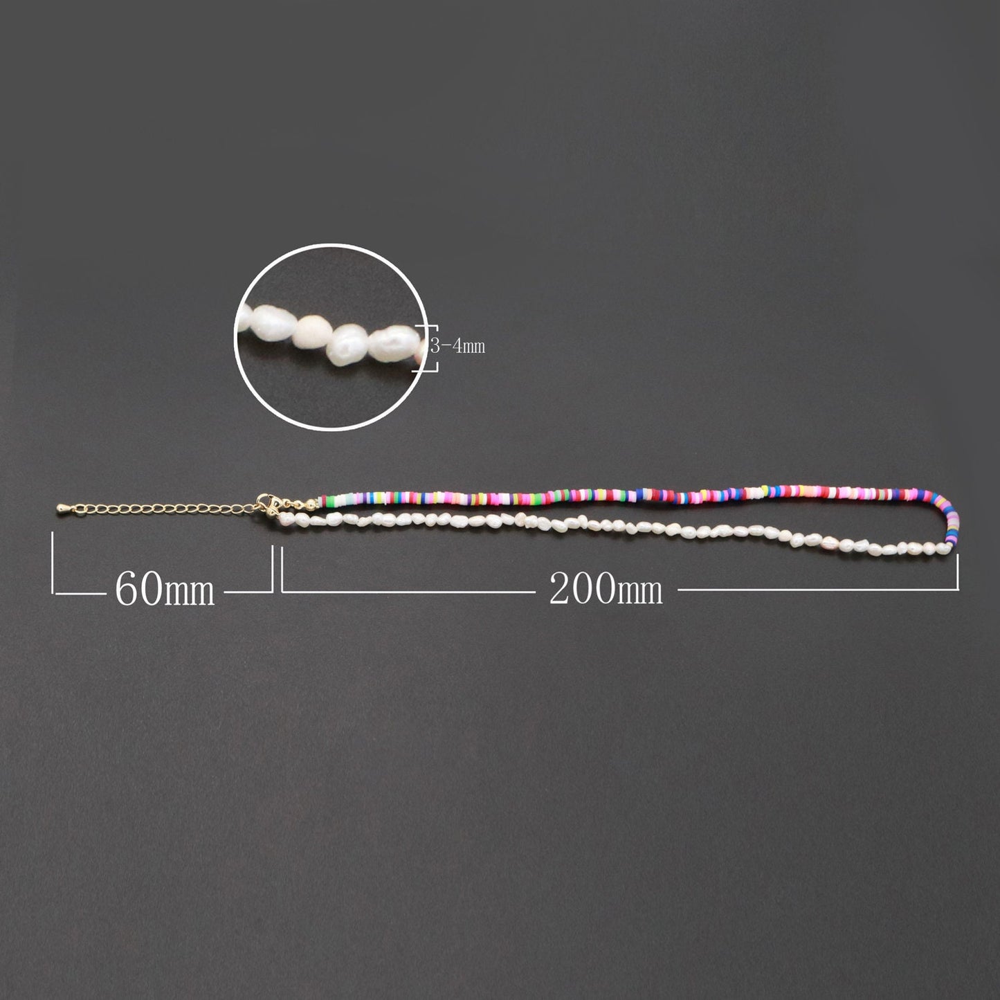 Pearl Necklace and Rainbow polymer Clay Beaded Necklace Y2K Jewelry 90s Trend Inspired 17 inch + 2 inch extender Handmade Necklace, WA-285