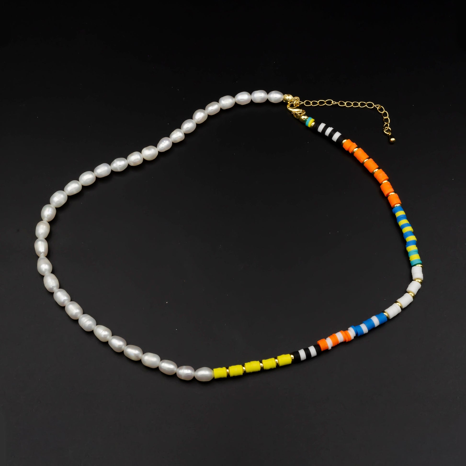 Pearl Necklace & Multicolor polymer Clay Beaded Necklace Y2K Jewelry 90s Trend Inspired 17.5 inch+2 inch extender Handmade Necklace, WA-308