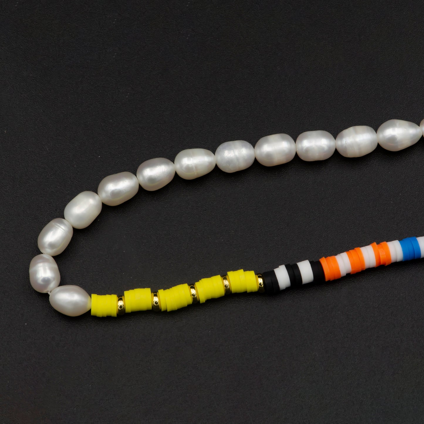 Pearl Necklace & Multicolor polymer Clay Beaded Necklace Y2K Jewelry 90s Trend Inspired 17.5 inch+2 inch extender Handmade Necklace, WA-308