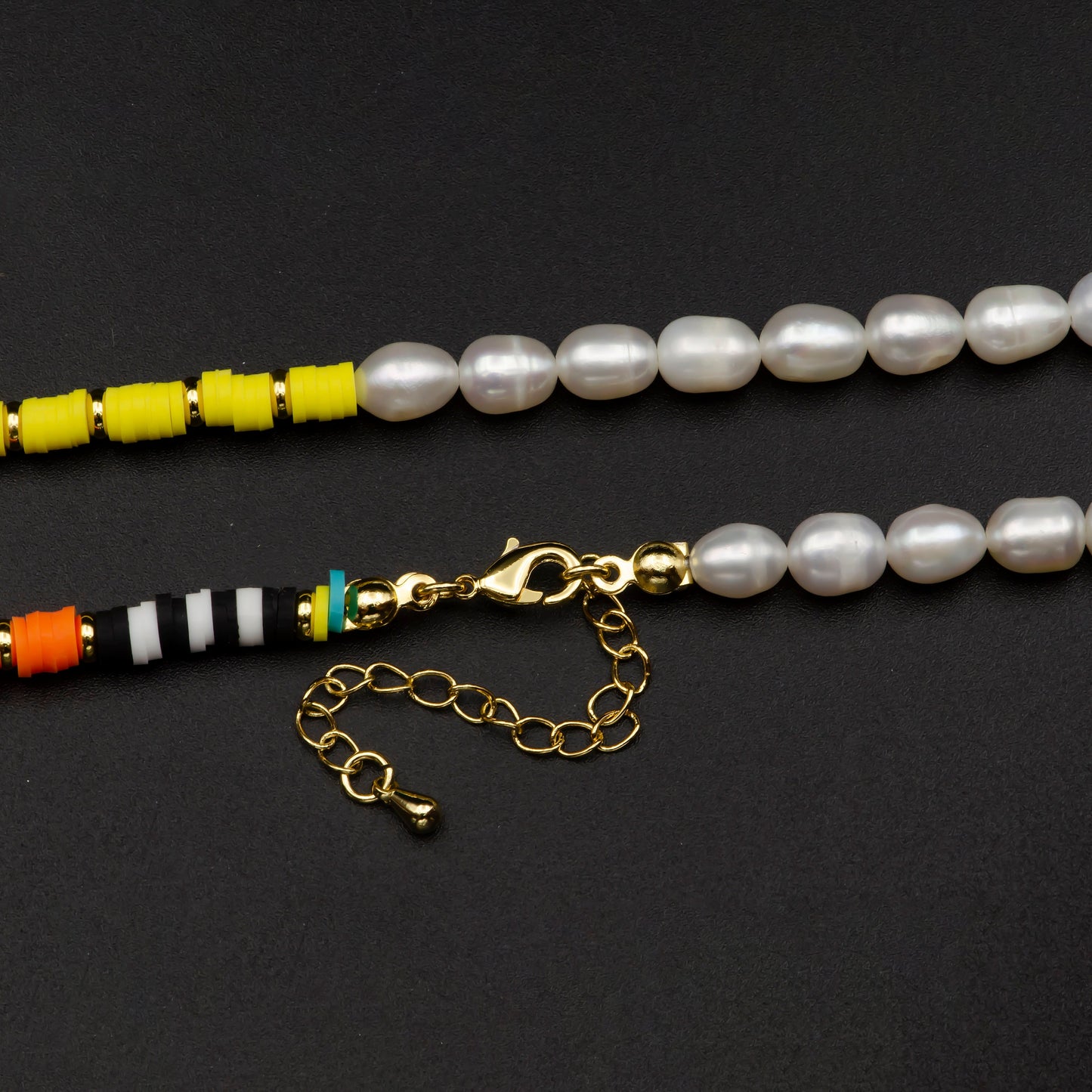 Pearl Necklace & Multicolor polymer Clay Beaded Necklace Y2K Jewelry 90s Trend Inspired 17.5 inch+2 inch extender Handmade Necklace, WA-308