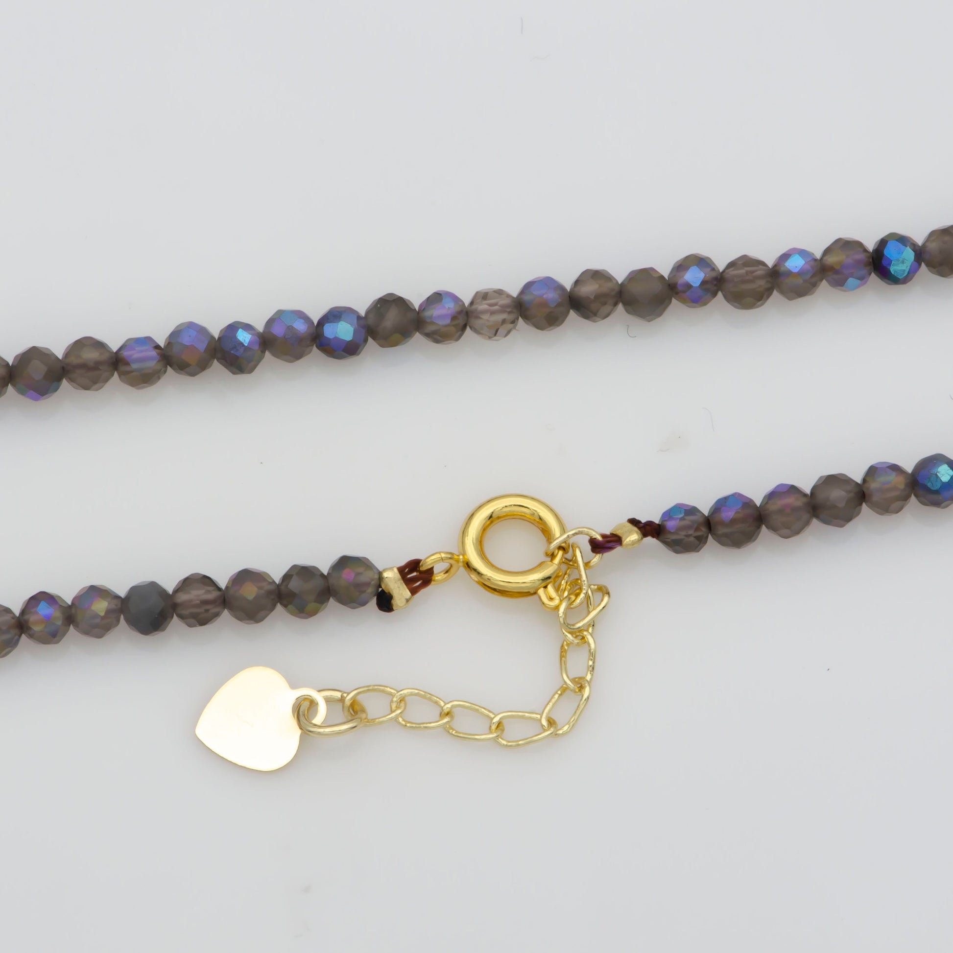 Gorgeous 16"+1" ext. Smoky Grey MoonStone Tiny Bead Necklace, Gold Necklace for Women semi Precious Stone Beaded Necklace, Gemstone, WA-309