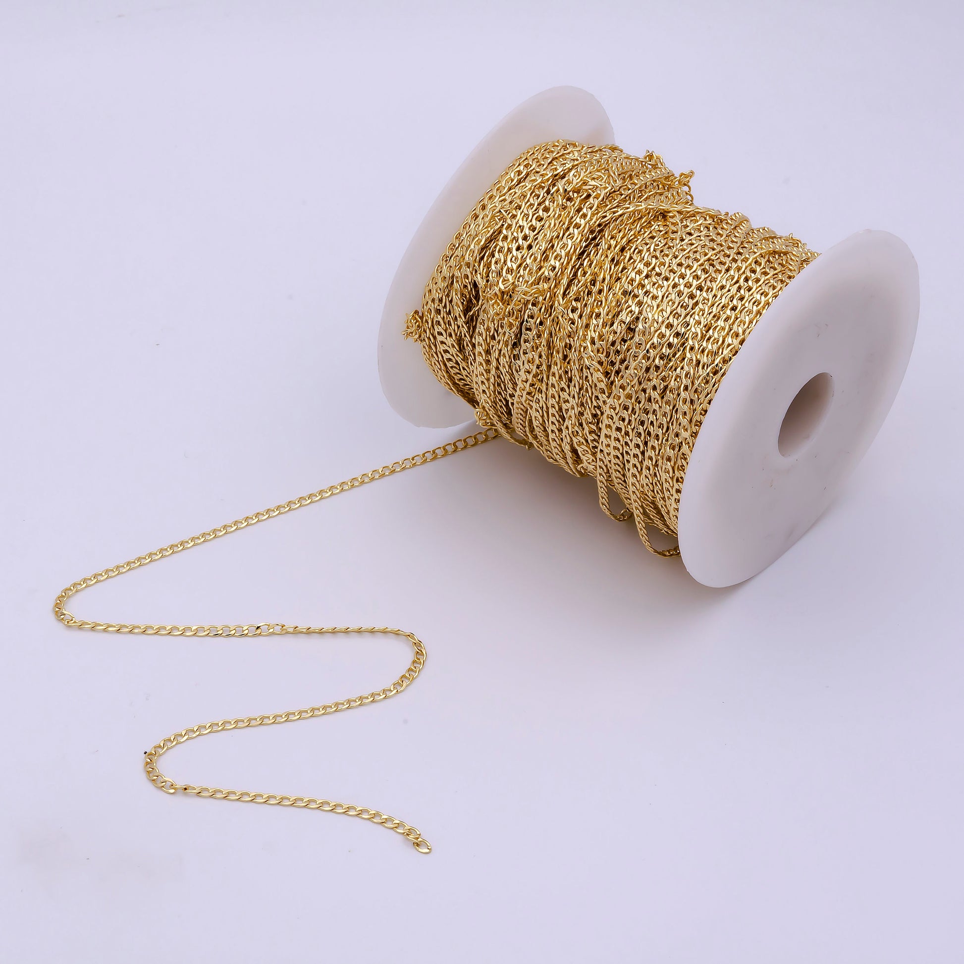 2.3mm Gold Thin Cuban Curb Chain by Yard, Cuban Curb Chain by Foot, Wholesale bulk Roll Chain for Jewelry Making, Thickness 0.3mm, 564