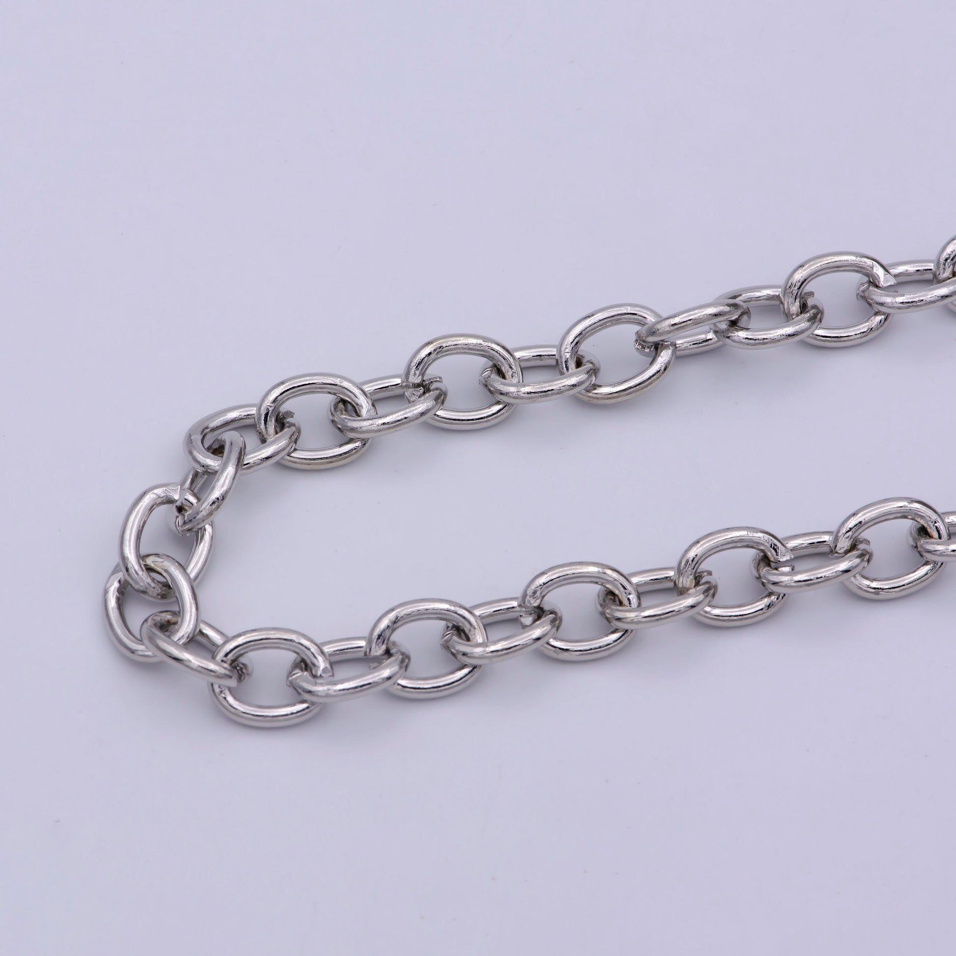 White Gold Rolo Chain by Yard, Oval Link Chain , Wholesale bulk Roll Chain for Jewelry Making, Size 9 x7.1mm, 565