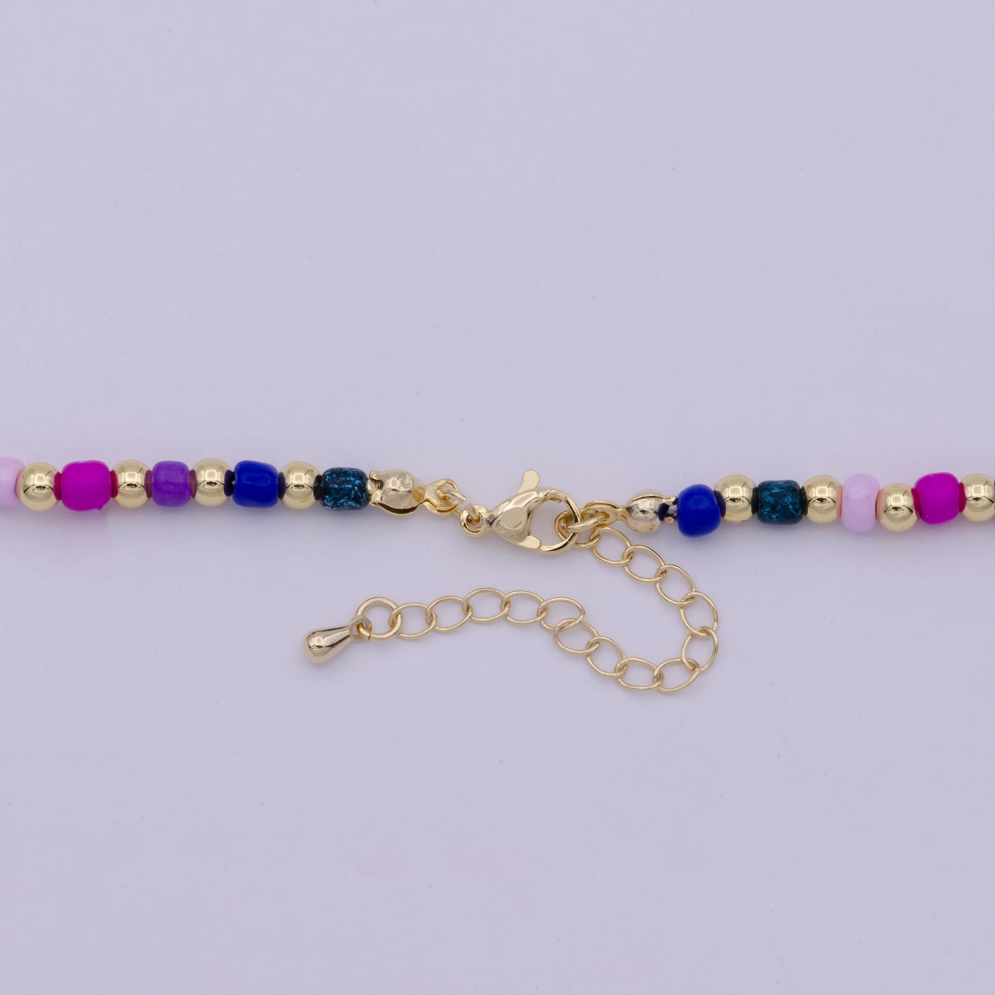 Multi color Glass Beads Necklace,Star Pearl gold beads Chain Necklace, 16.2" + 2.0 inch Necklace Mixed Color Beaded Gold Clasp, WA-506