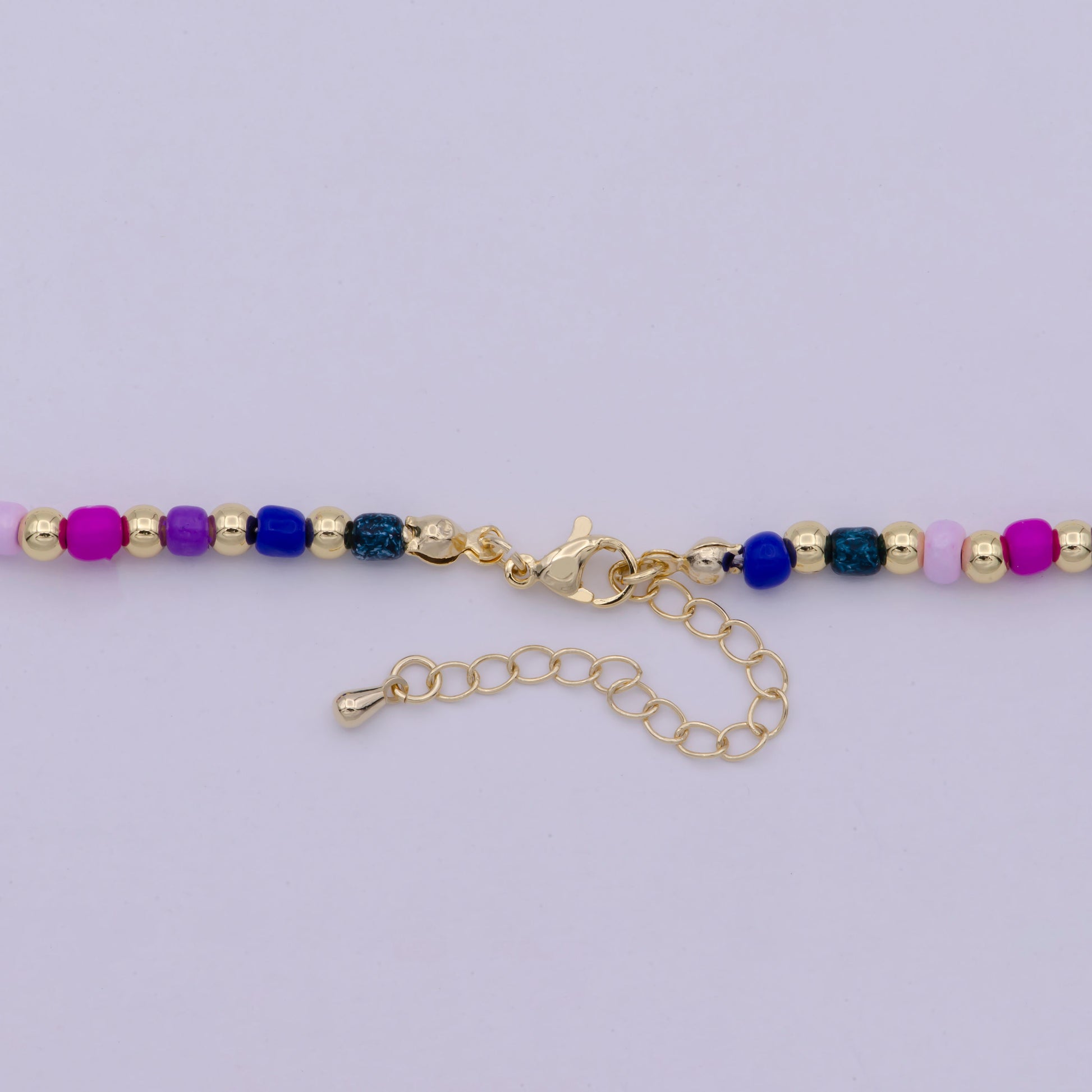 Multi color Glass Beads Necklace,Star Pearl gold beads Chain Necklace, 16.2" + 2.0 inch Necklace Mixed Color Beaded Gold Clasp, WA-506