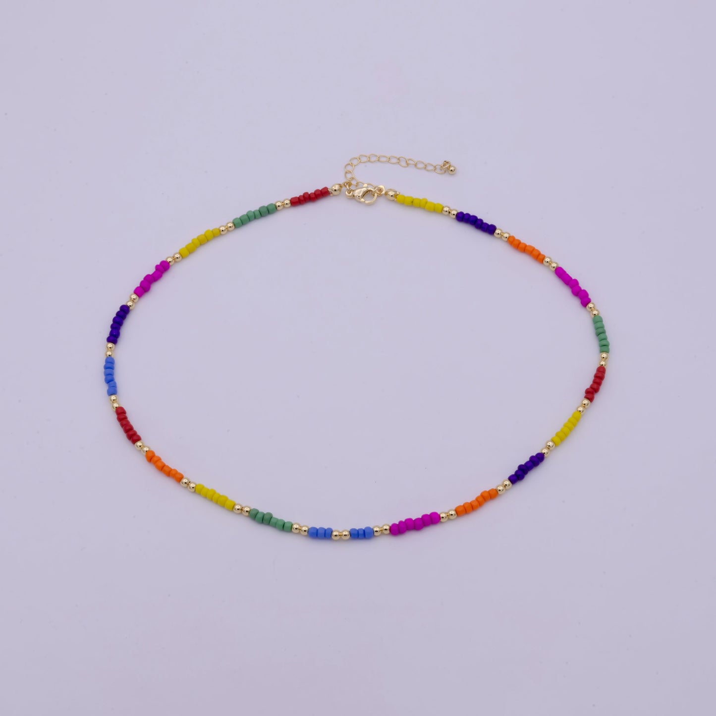 Multi color Glass Beads Necklace,gold beads Chain Necklace, 16.2" + 2.0 inch Necklace Mixed Color Beaded Gold Clasp, WA-507