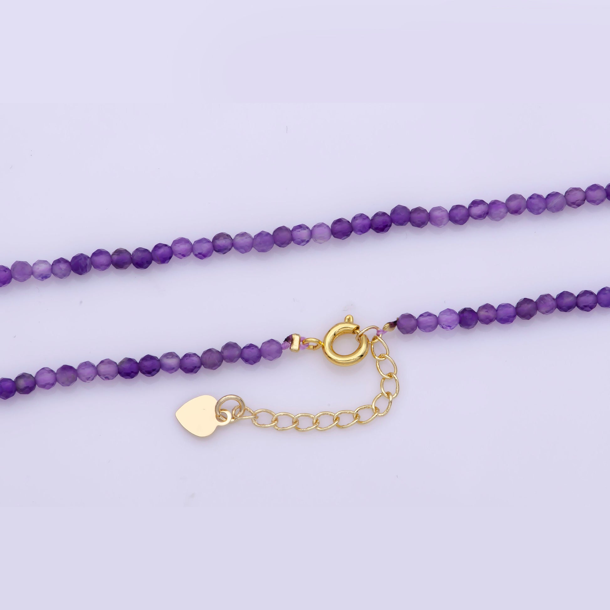 Dainty 16"+1" ext.Amethyst Stone Tiny Bead Necklace,Faceted Purple Beads Necklace for Women semi Precious Stone Beaded Gemstone,WA-319