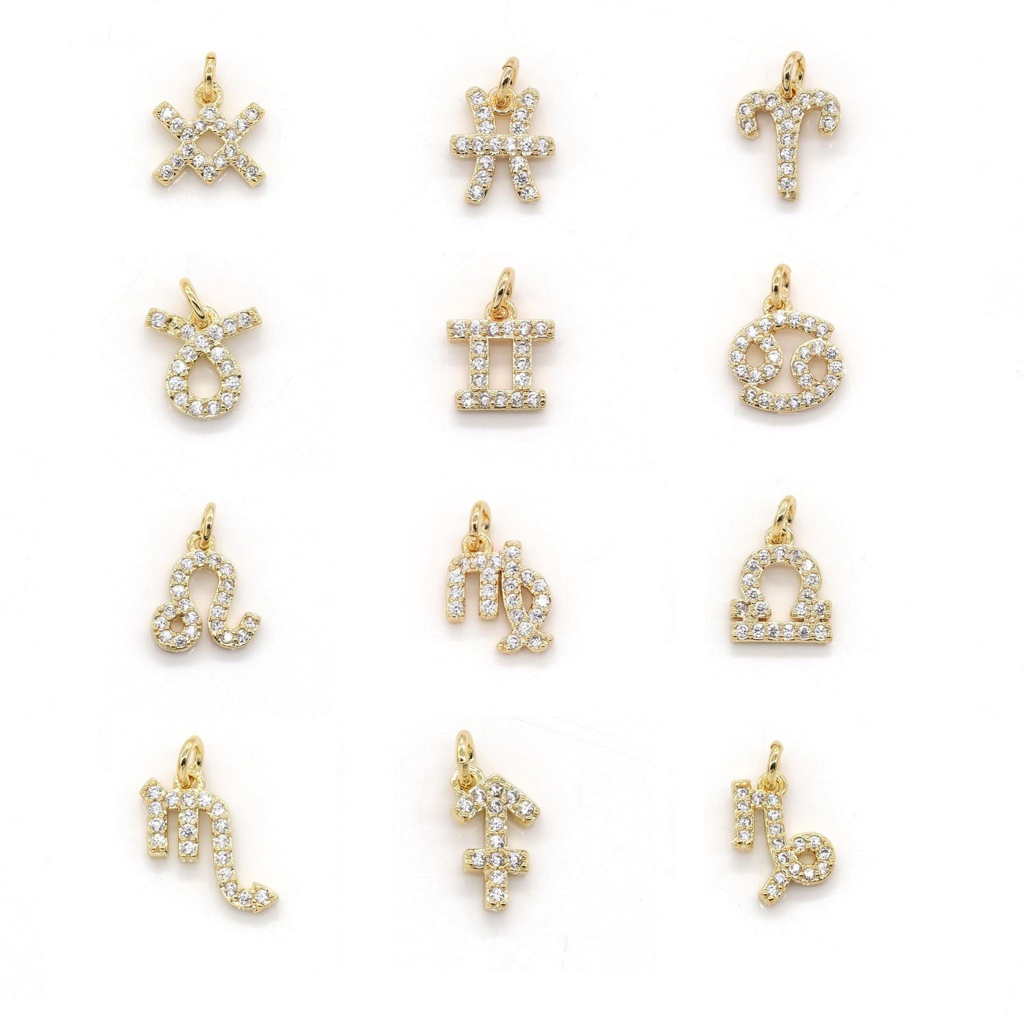 Add on Small Cz Zodiac Charms- Gold Filled over Brass Astrological Zodiac Signs Symbols, Birthday Personalized Horoscope Charm A-1313