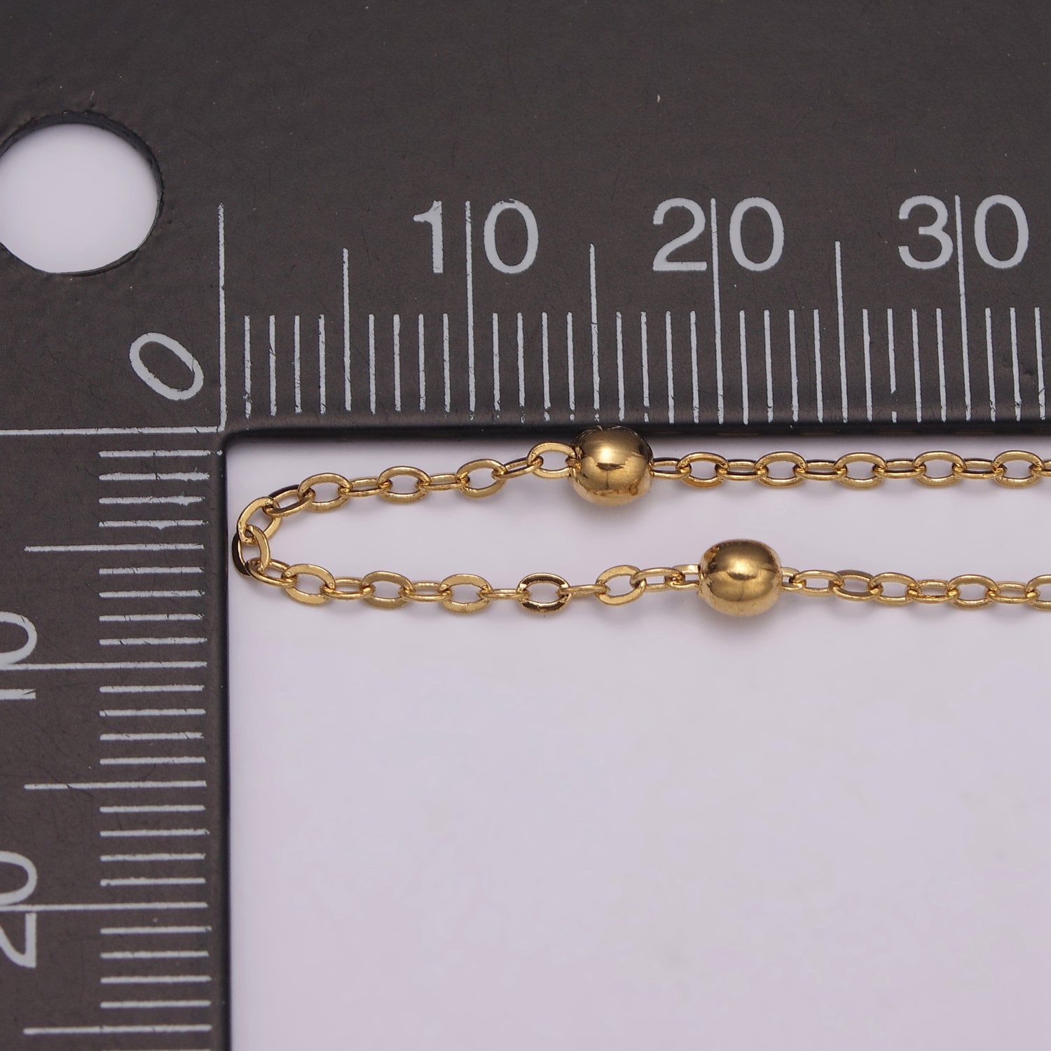 17.7" +2" ext. Ready to wear Gold Satellite Chain Necklace, White gold Beaded Chain, WA- 432, WA-433