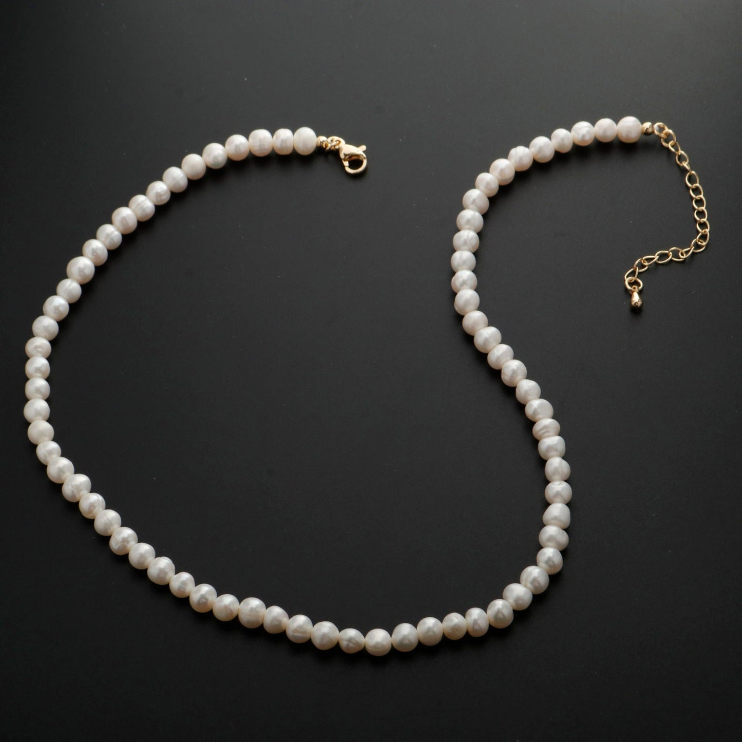 6 mm (w)15" (l)+2" extender White Baroque Pearl Choker Necklace,Fresh Water Mother of Pearl Chain Necklace Beaded Gold Clasp WA-333
