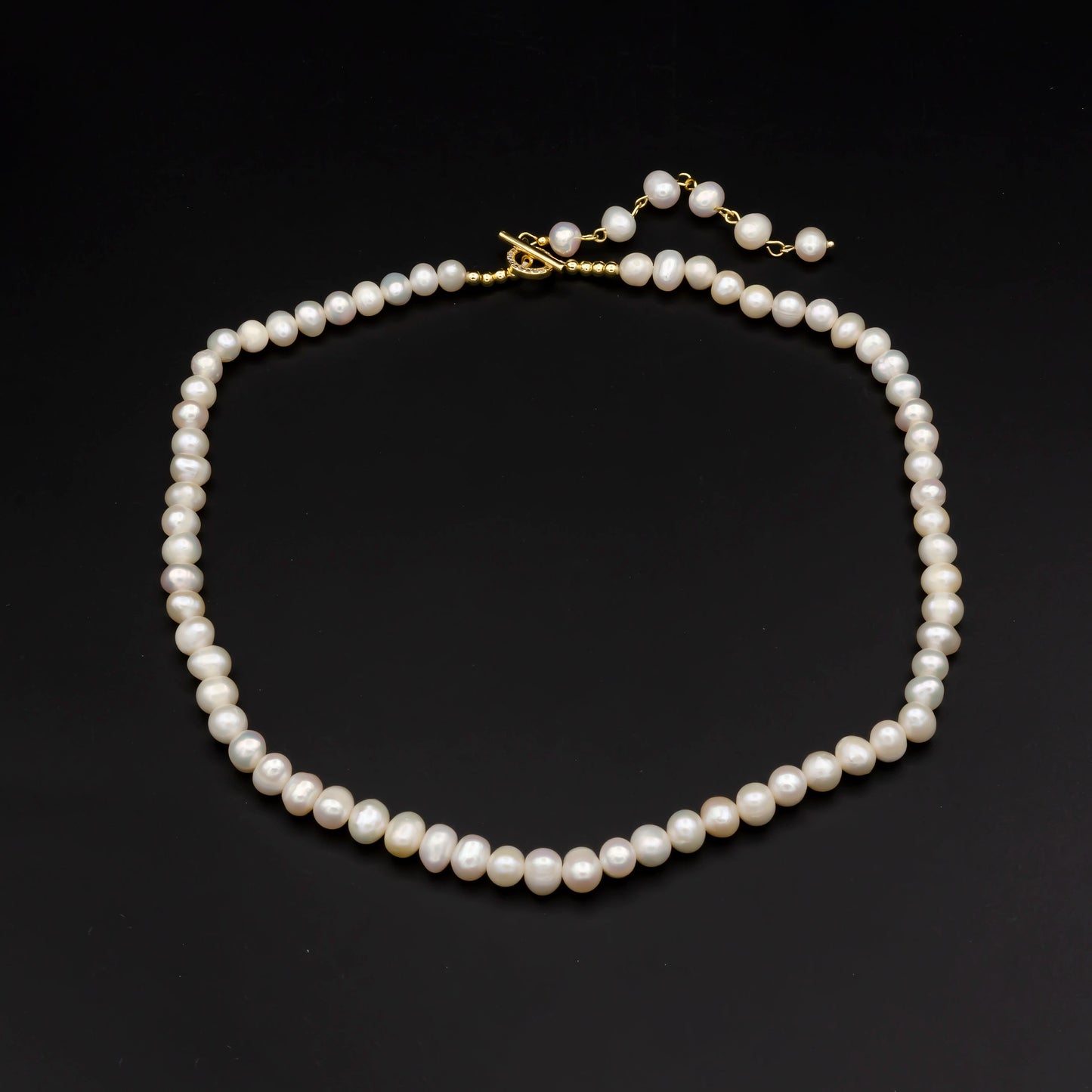 6.5 mm (w)16" (h)+2.5"extender Off White Baroque Pearl Choker Necklace,Fresh Water Mother of Pearl Chain Necklace Beaded Gold Clasp WA-334