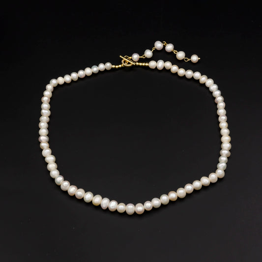 6.5 mm (w)16" (h)+2.5"extender Off White Baroque Pearl Choker Necklace,Fresh Water Mother of Pearl Chain Necklace Beaded Gold Clasp WA-334