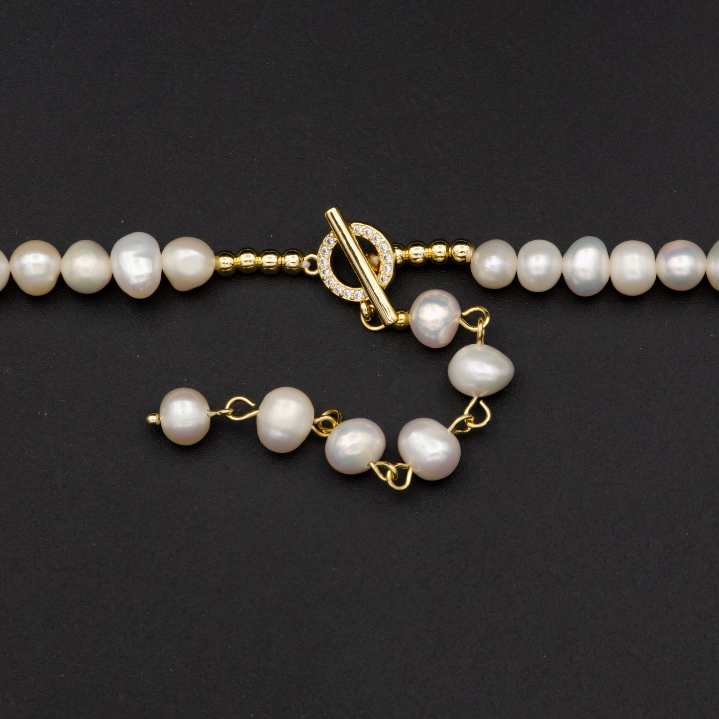 6.5 mm (w)16" (h)+2.5"extender Off White Baroque Pearl Choker Necklace,Fresh Water Mother of Pearl Chain Necklace Beaded Gold Clasp WA-334