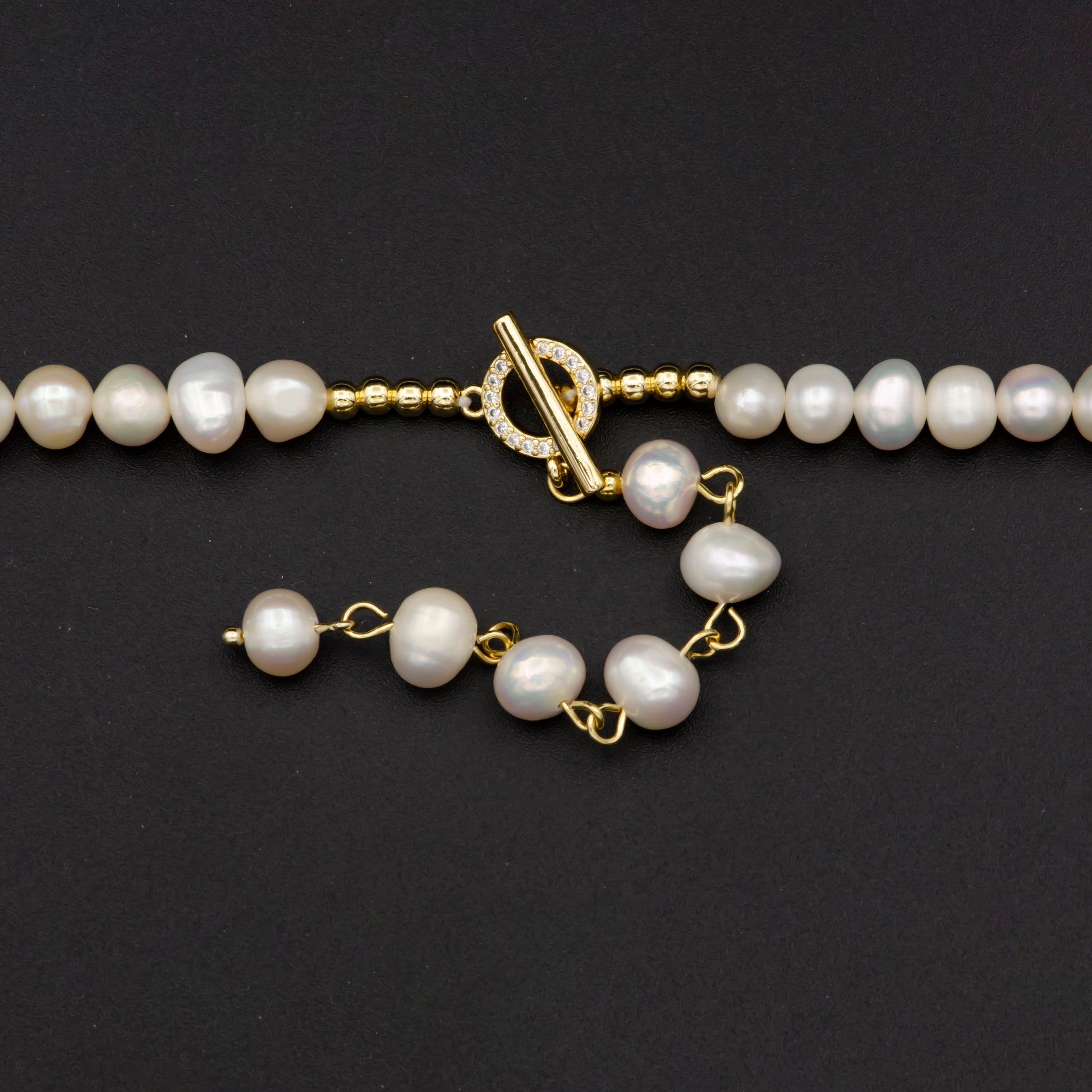 6.5 mm (w)16" (h)+2.5"extender Off White Baroque Pearl Choker Necklace,Fresh Water Mother of Pearl Chain Necklace Beaded Gold Clasp WA-334