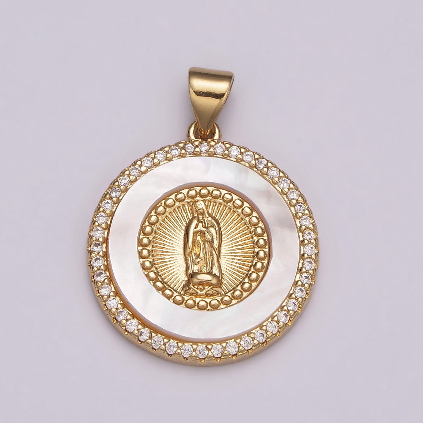 14K Gold Filled Virgin Mary, Miraculous Lady, Lady Guadalupe Cubic Zirconia Charm Pearl Pendant for Religious Necklace Bracelet Supply