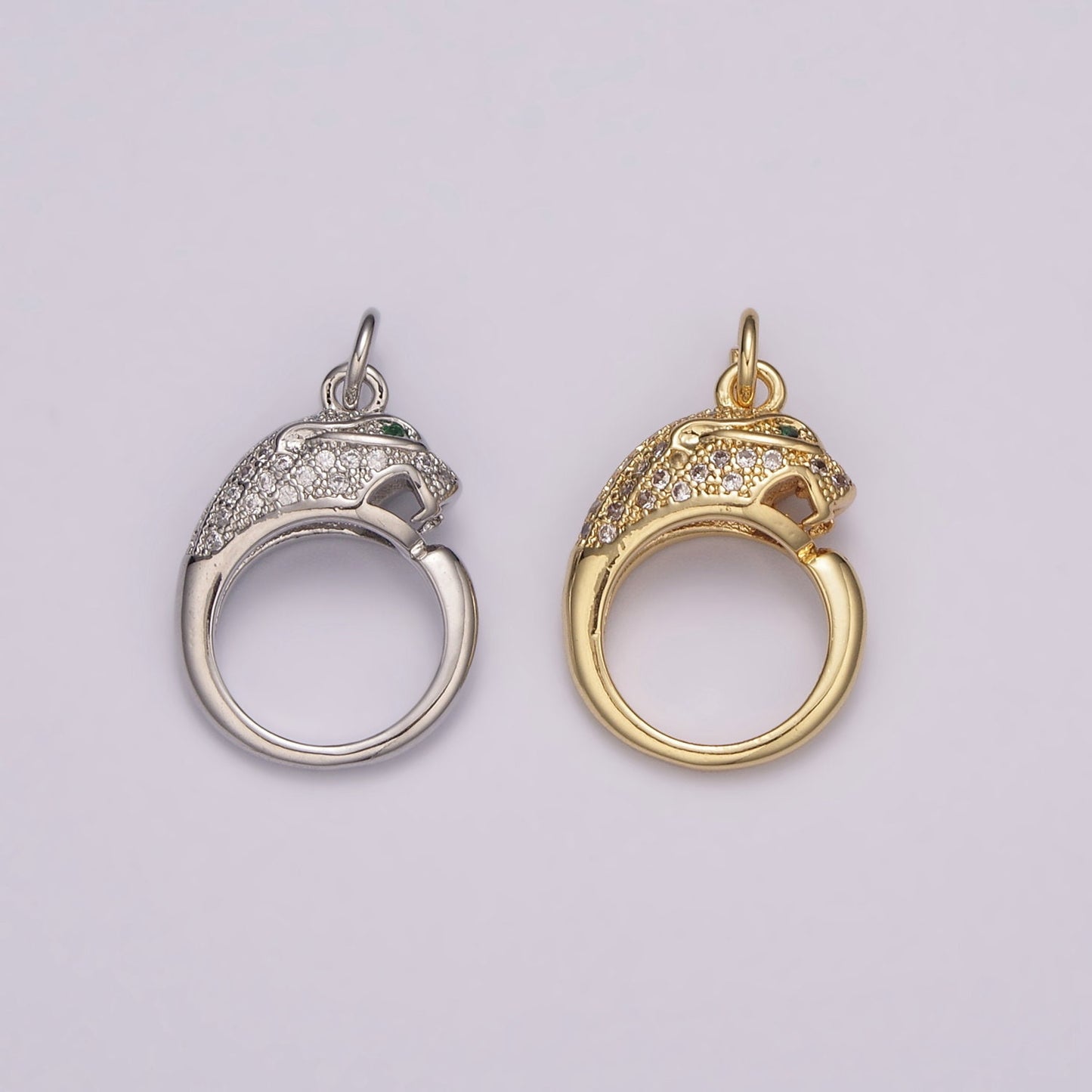 Gold Leopard Charm Ring, Panther Pendant For Women, Micro Pave Leopard Jaguar Animal Charm for Necklace Bracelet Earring