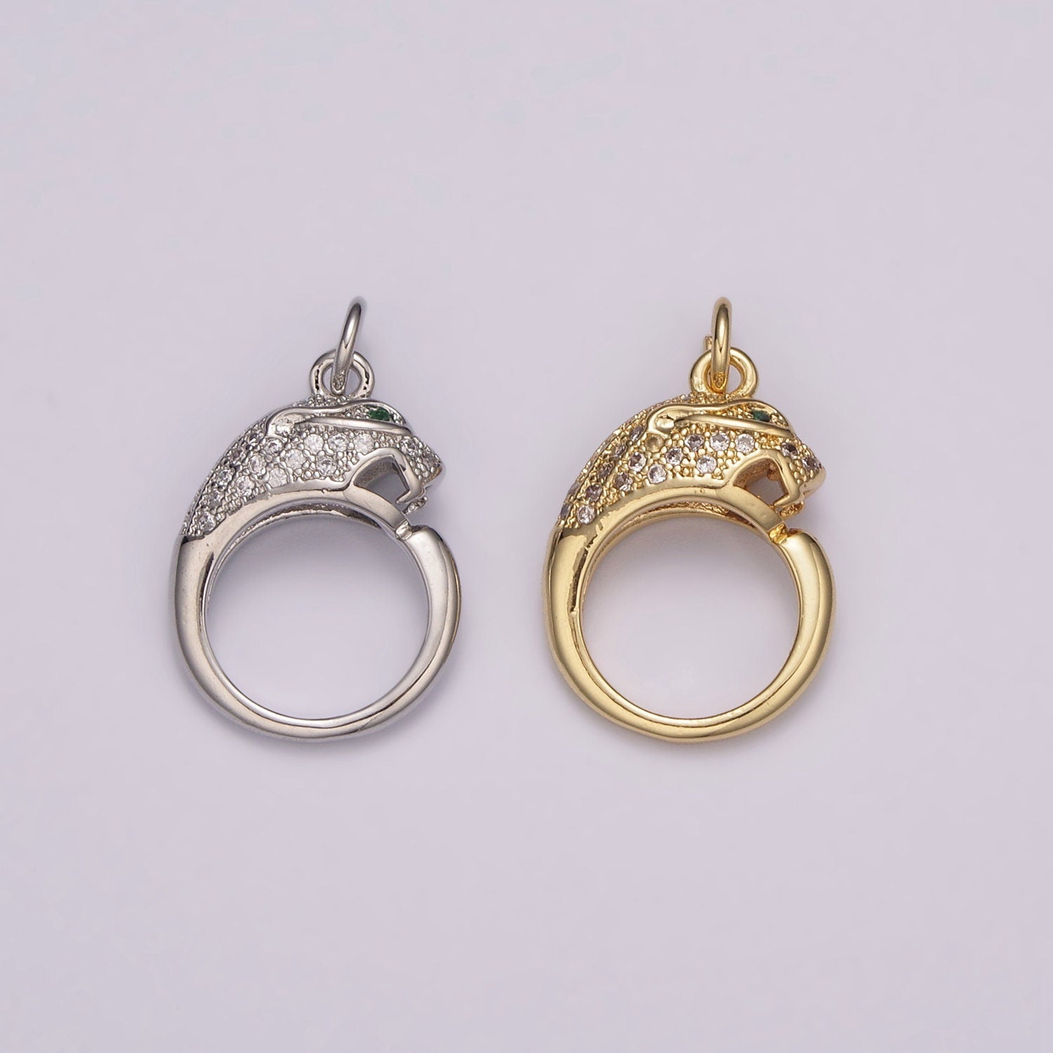 Gold Leopard Charm Ring, Panther Pendant For Women, Micro Pave Leopard Jaguar Animal Charm for Necklace Bracelet Earring