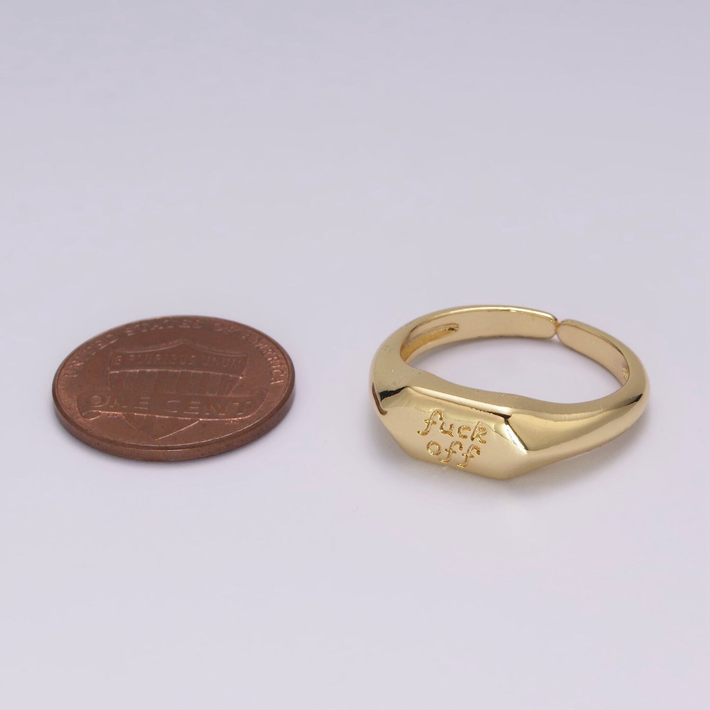 Trend Fuck Off Gold Ring Adjustable Gold Signet Ring, Simple Word Ring, Dainty Open Cuff Circle Ring u133