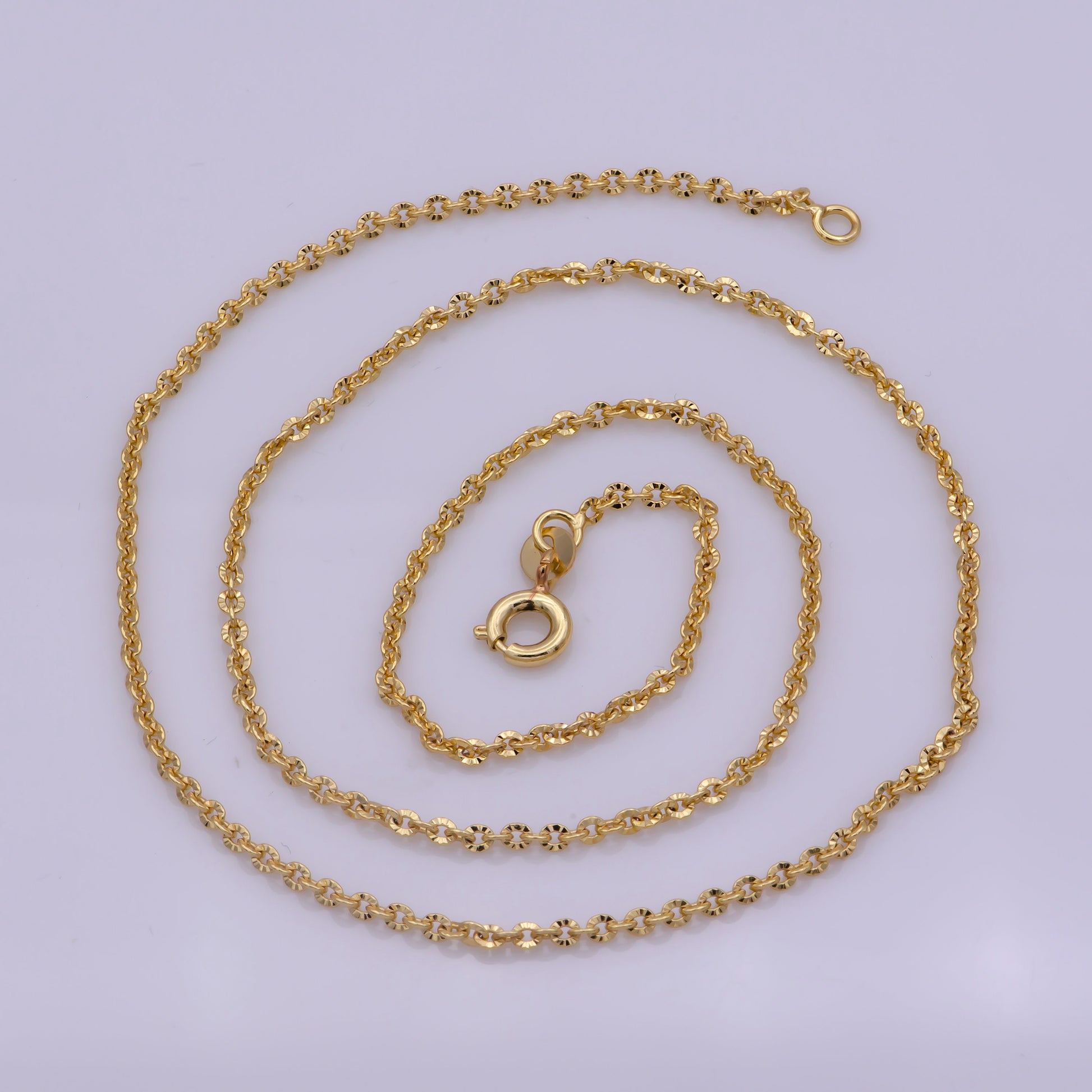 17.7'', 1.9mm Ready to Use Sunburst Gold Rolo Necklace Chain,Layering Rolo Chain Unique Necklace, For Pendant Charm Necklace Making, WA-372