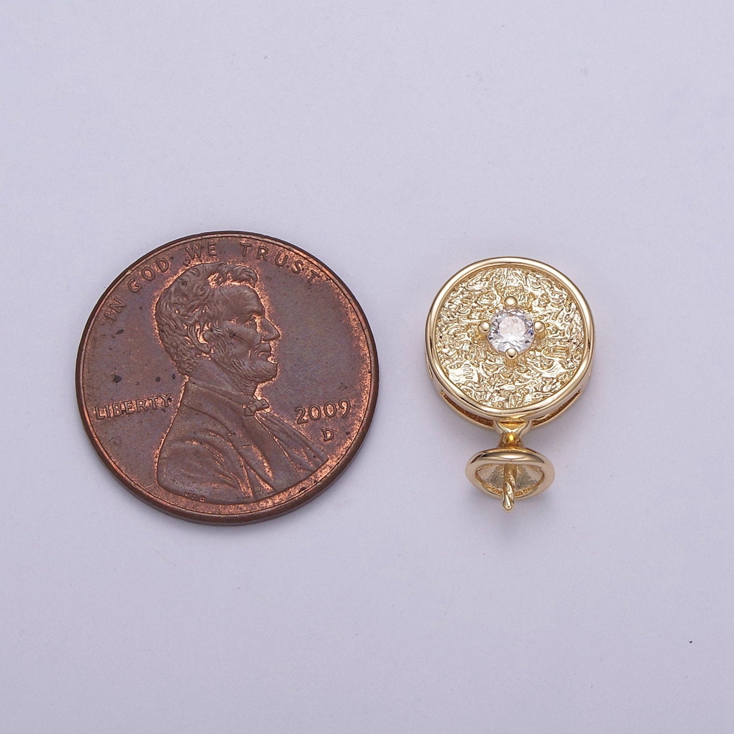 Gold Bead and Pearl Cap with peg for top drilled beads Solitaire CZ Supply Component L-561