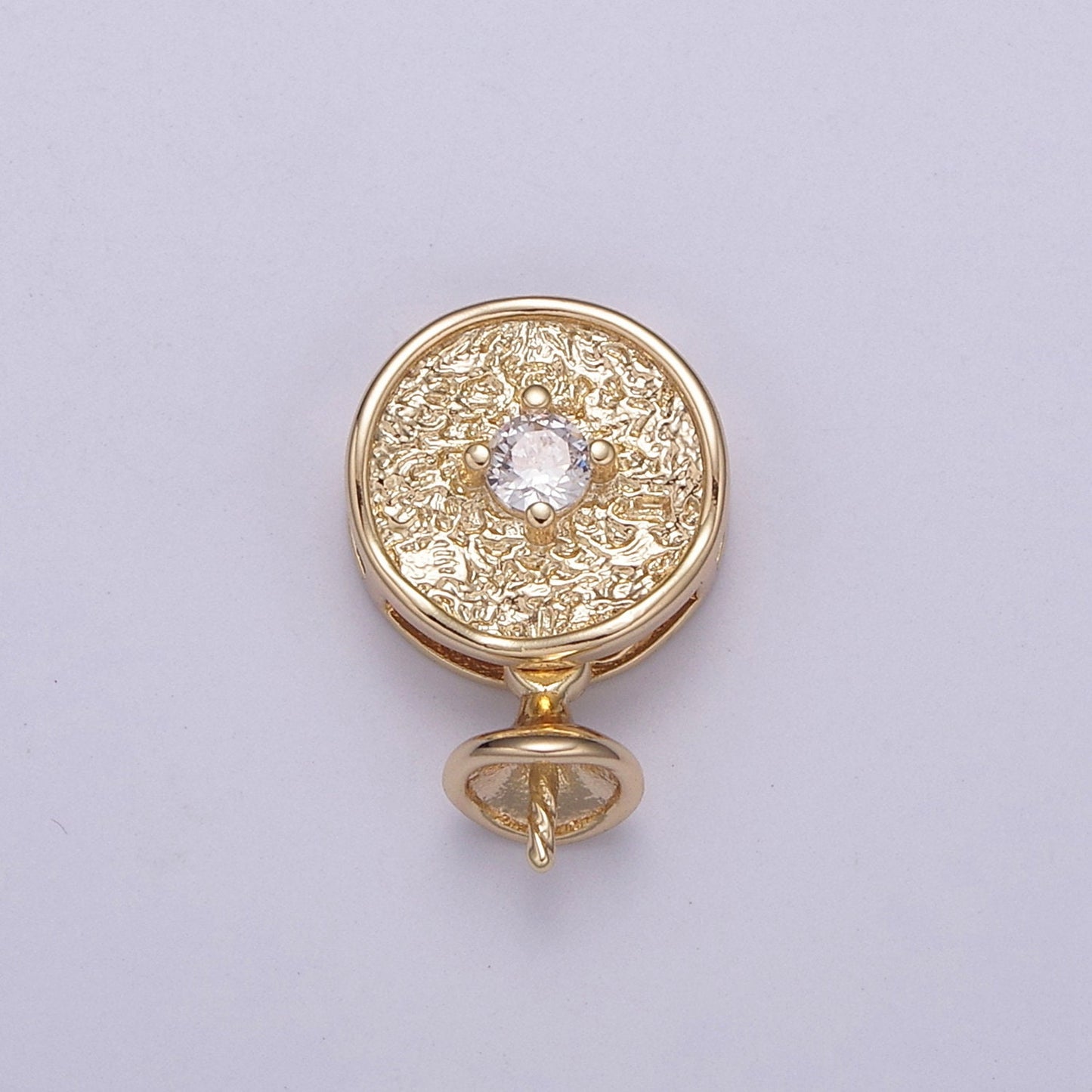 Gold Bead and Pearl Cap with peg for top drilled beads Solitaire CZ Supply Component L-561