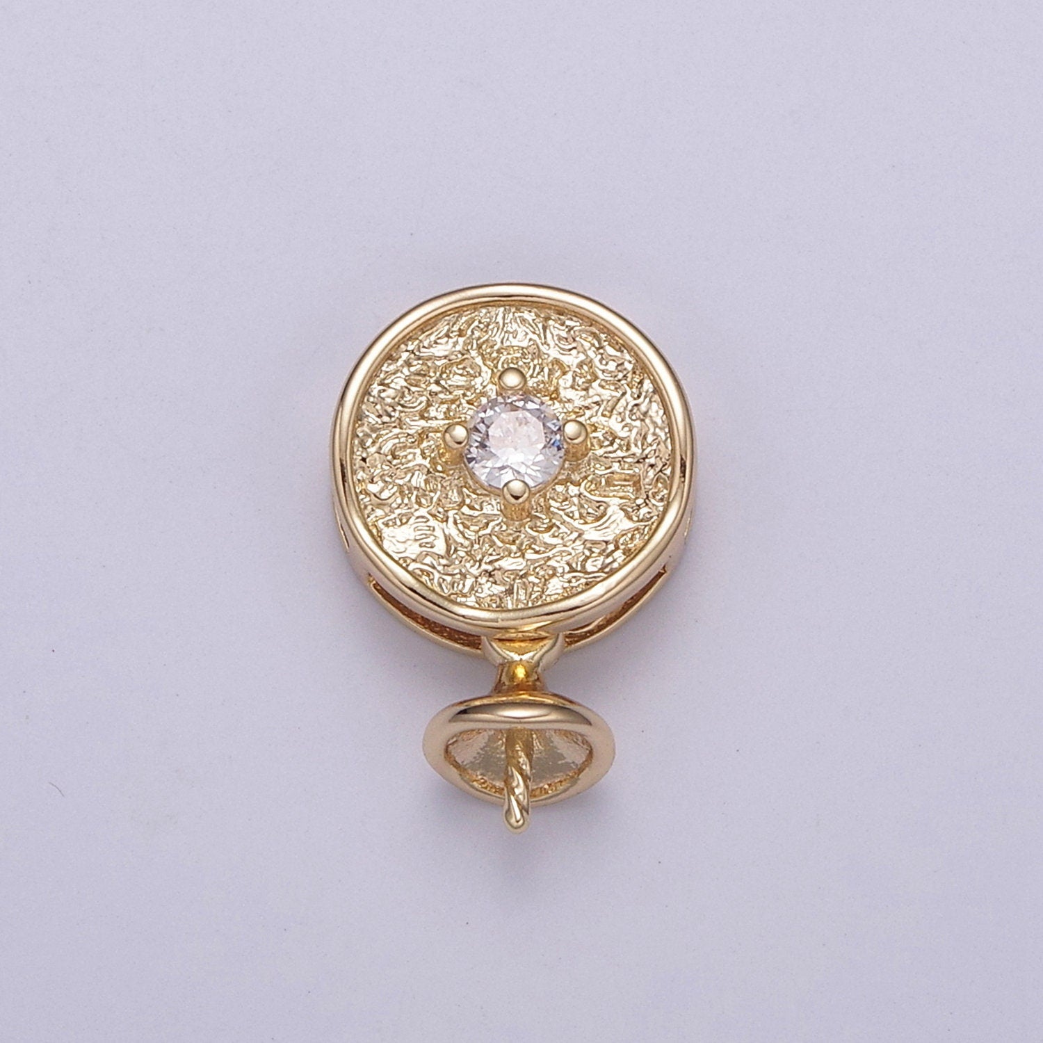 Gold Bead and Pearl Cap with peg for top drilled beads Solitaire CZ Supply Component L-561