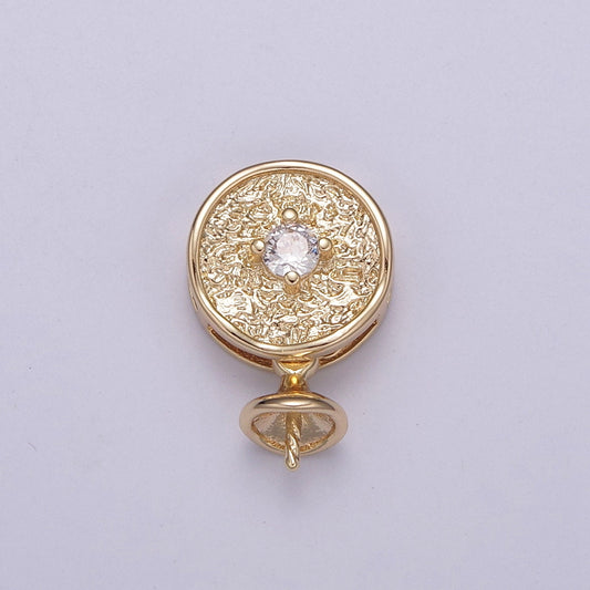 Gold Bead and Pearl Cap with peg for top drilled beads Solitaire CZ Supply Component L-561