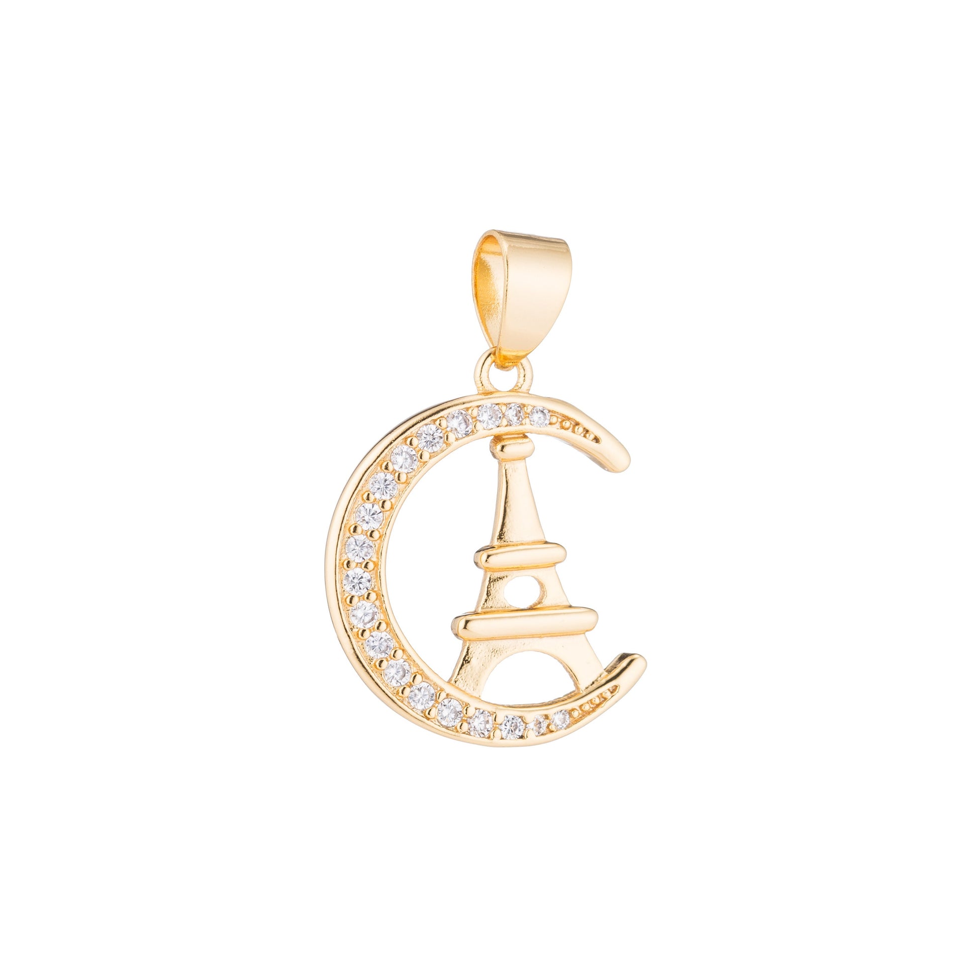 24K Gold Eiffel Tower CZ Micro Pave Charm Pendant, French Charm, Eiffel Tower Pendant, Silver Paris Charm Travel Jewelry
