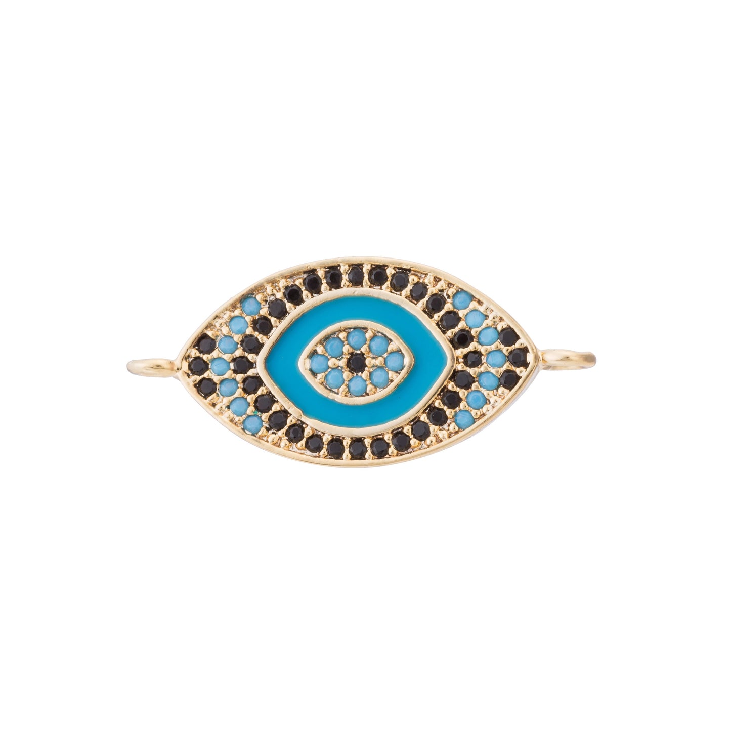 Evil Eye Enamel Gold, Black, Silver Connector Charm, Micro Pave Evil Eye Charm for Amulet Jewelry Making Supply Protection Jewelry, F-114