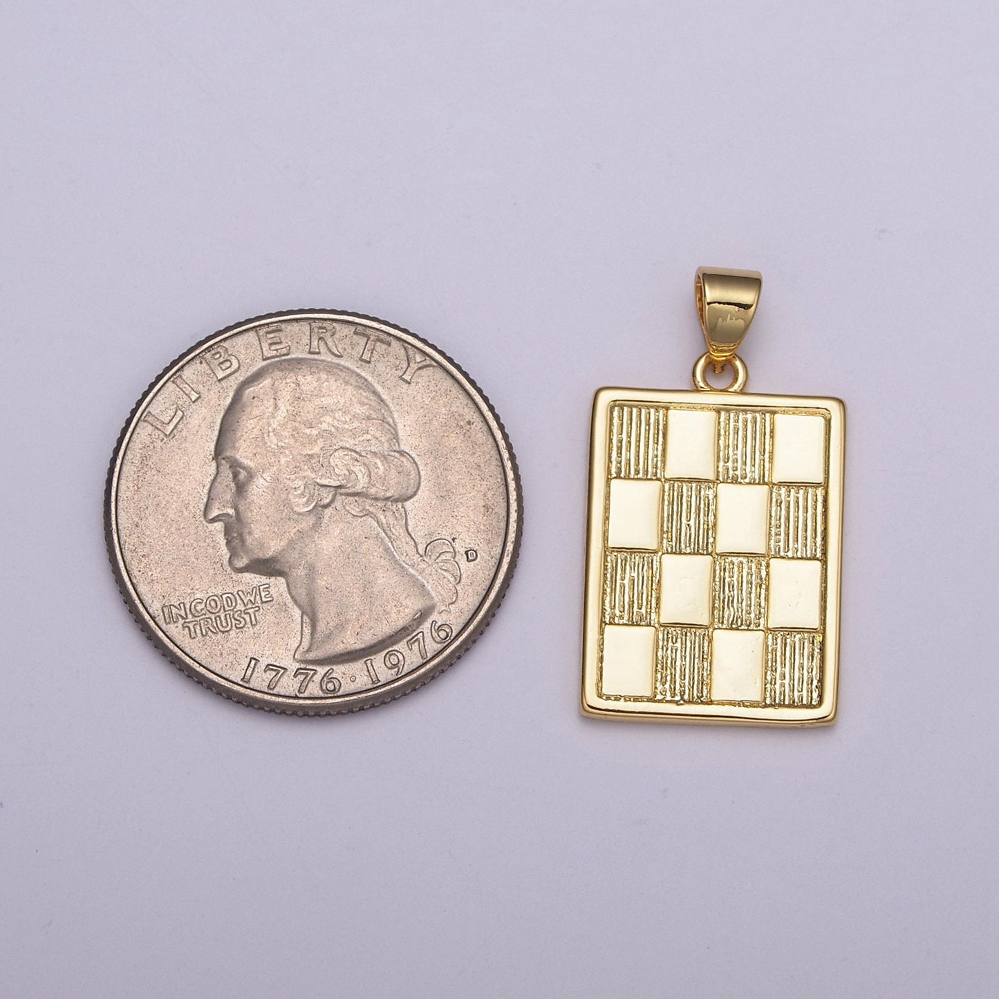 Gold Checkers Pendant Gold Draughts Rectangle Bar Pendant Tag Gold Charm Gold Square Medallion, N-518