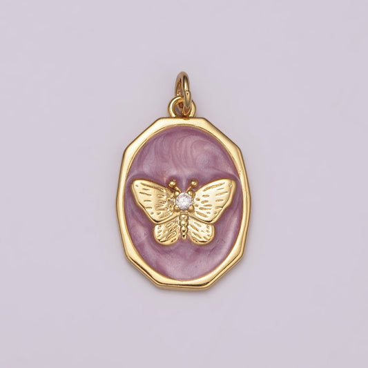 Purple enamel Butterfly charms Oval Epoxy Monarch charms for Necklace bracelets Earring Supply