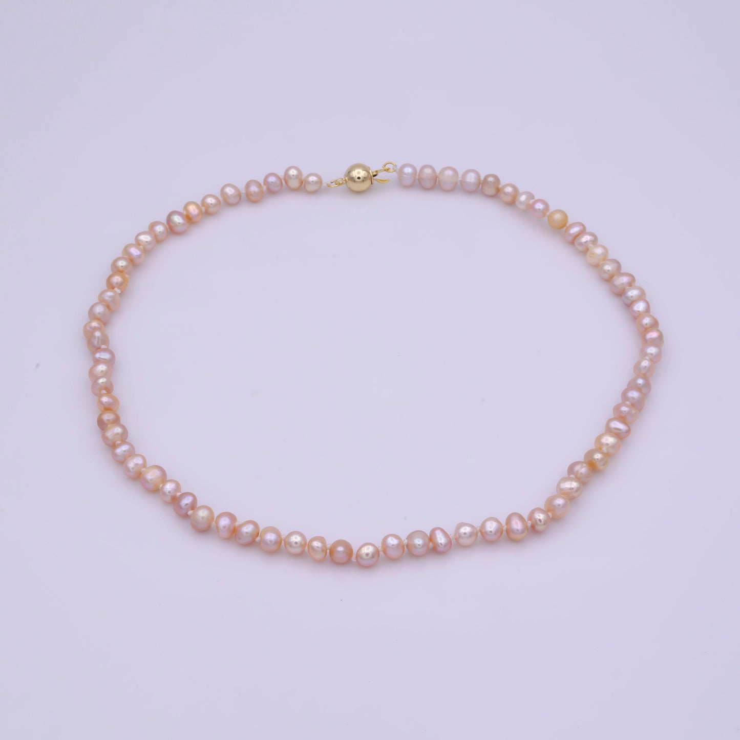 Pink Pearl Necklace, Fresh Water Pearl Baroque Chain Necklace17.5" inch Necklace Beaded GoldChainWA-405