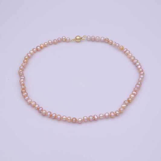 Pink Pearl Necklace, Fresh Water Pearl Baroque Chain Necklace17.5" inch Necklace Beaded GoldChainWA-405