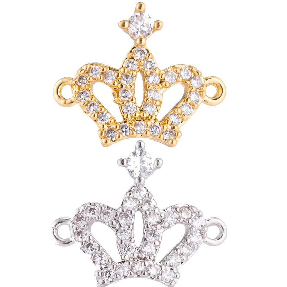 Mini 24K Gold Filled Crown charm, Gold Tiara Link Connector Silver Crown Queen Cz Dainty Charm Connector for Bracelet Necklace