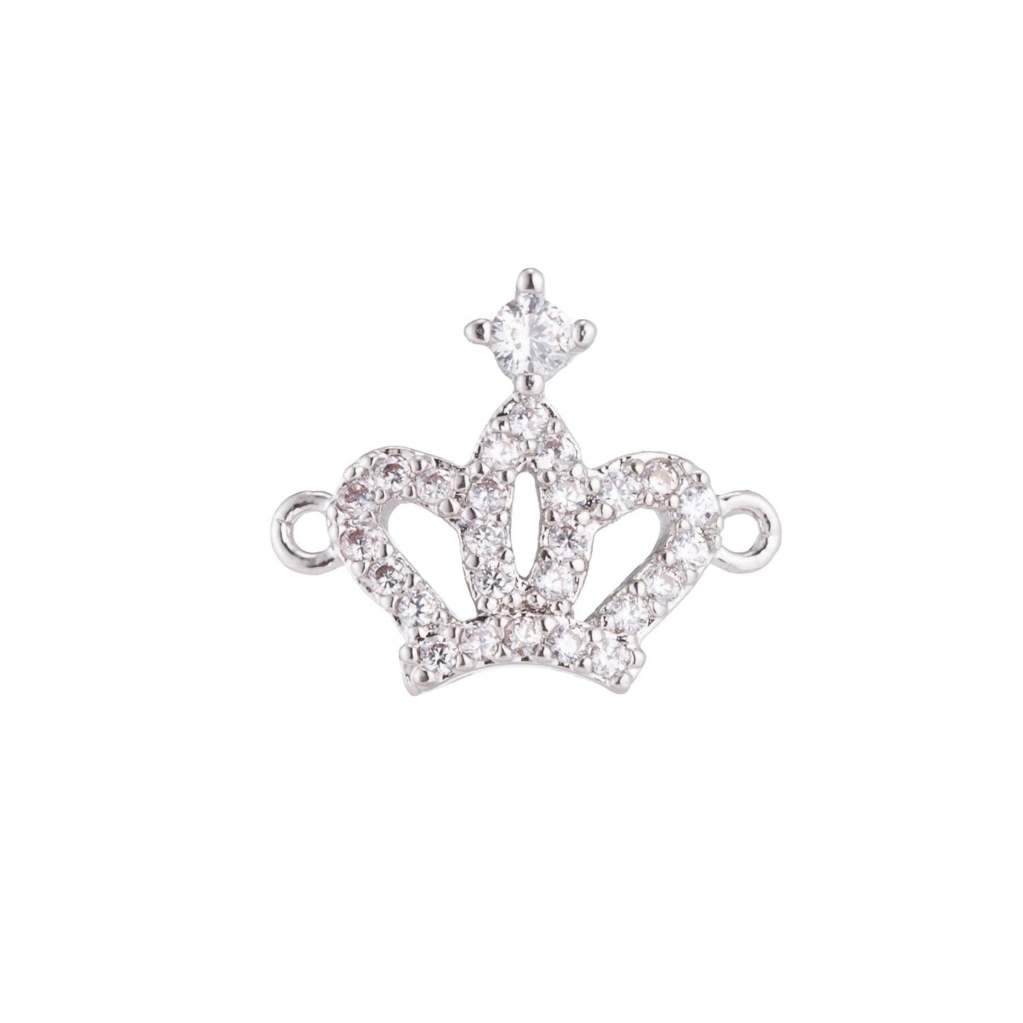 Mini 24K Gold Filled Crown charm, Gold Tiara Link Connector Silver Crown Queen Cz Dainty Charm Connector for Bracelet Necklace
