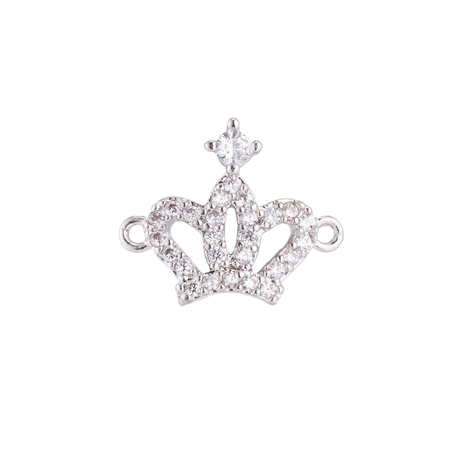 Mini 24K Gold Filled Crown charm, Gold Tiara Link Connector Silver Crown Queen Cz Dainty Charm Connector for Bracelet Necklace