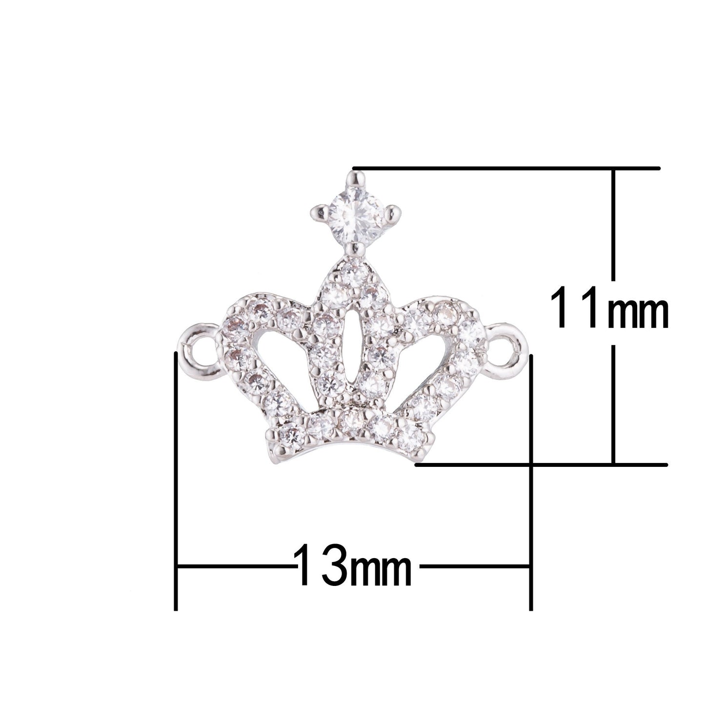 Mini 24K Gold Filled Crown charm, Gold Tiara Link Connector Silver Crown Queen Cz Dainty Charm Connector for Bracelet Necklace