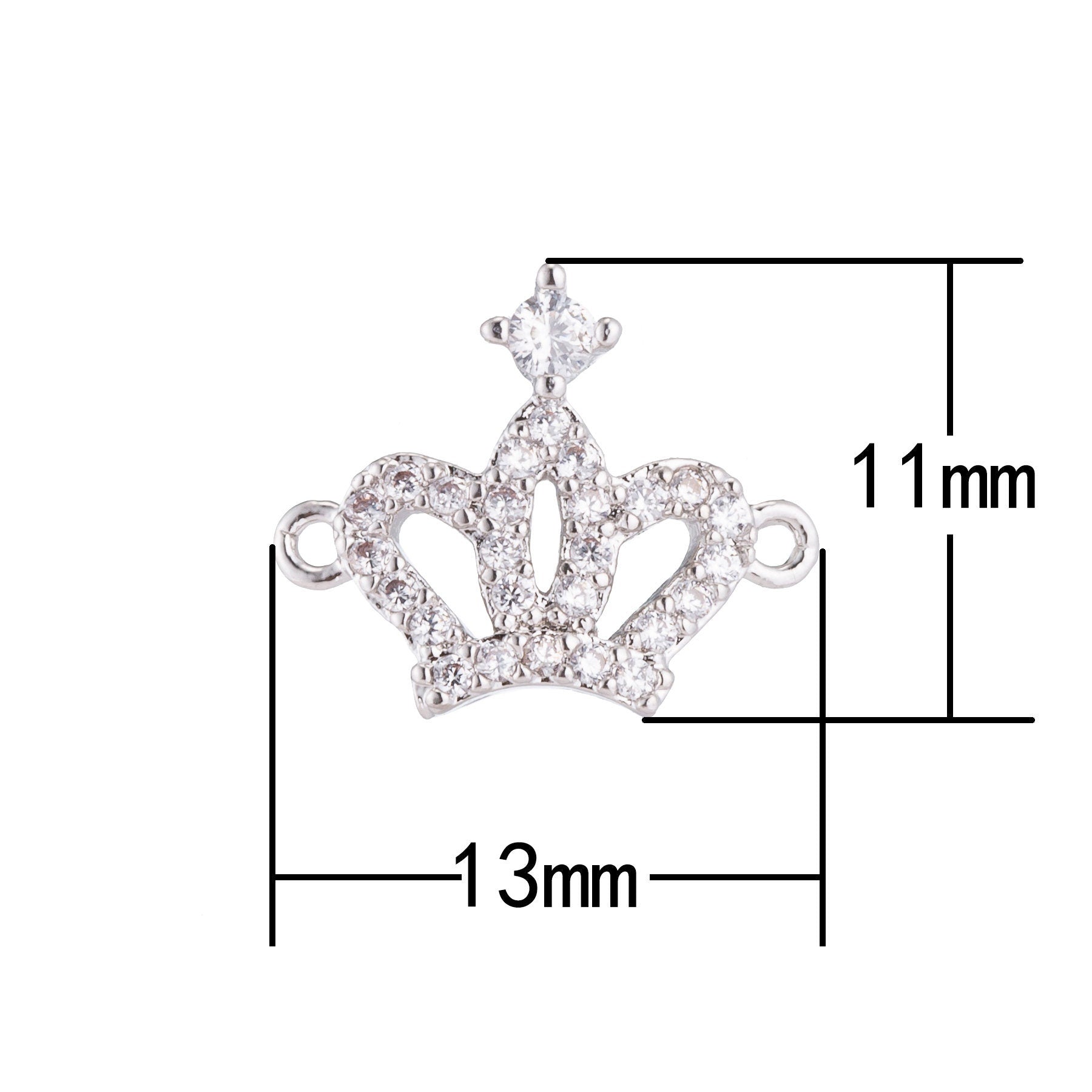 Mini 24K Gold Filled Crown charm, Gold Tiara Link Connector Silver Crown Queen Cz Dainty Charm Connector for Bracelet Necklace