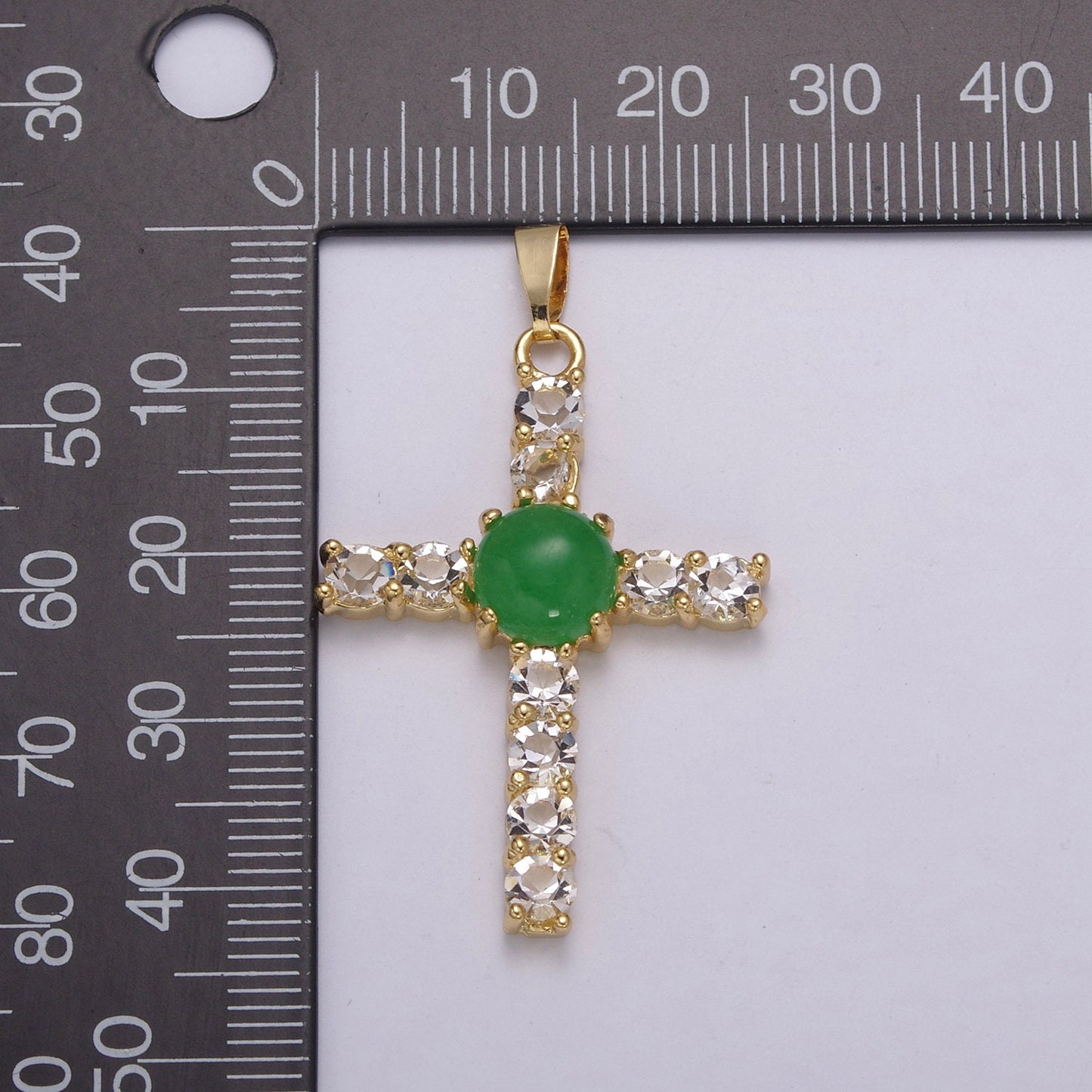 Dainty Green Jade Cross Pendant With Cubic Zirconia for Necklace Earring Component Supply AH-349