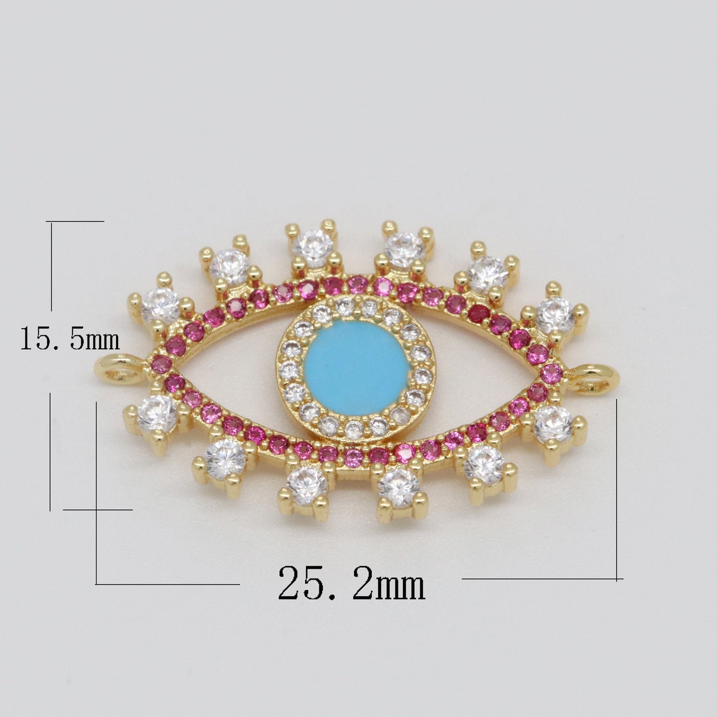 24K Gold Filled eye Charm Connector necklace with Turquoise cubic zirconia unique evil eye bracelet Connector Link eye Double bail charm