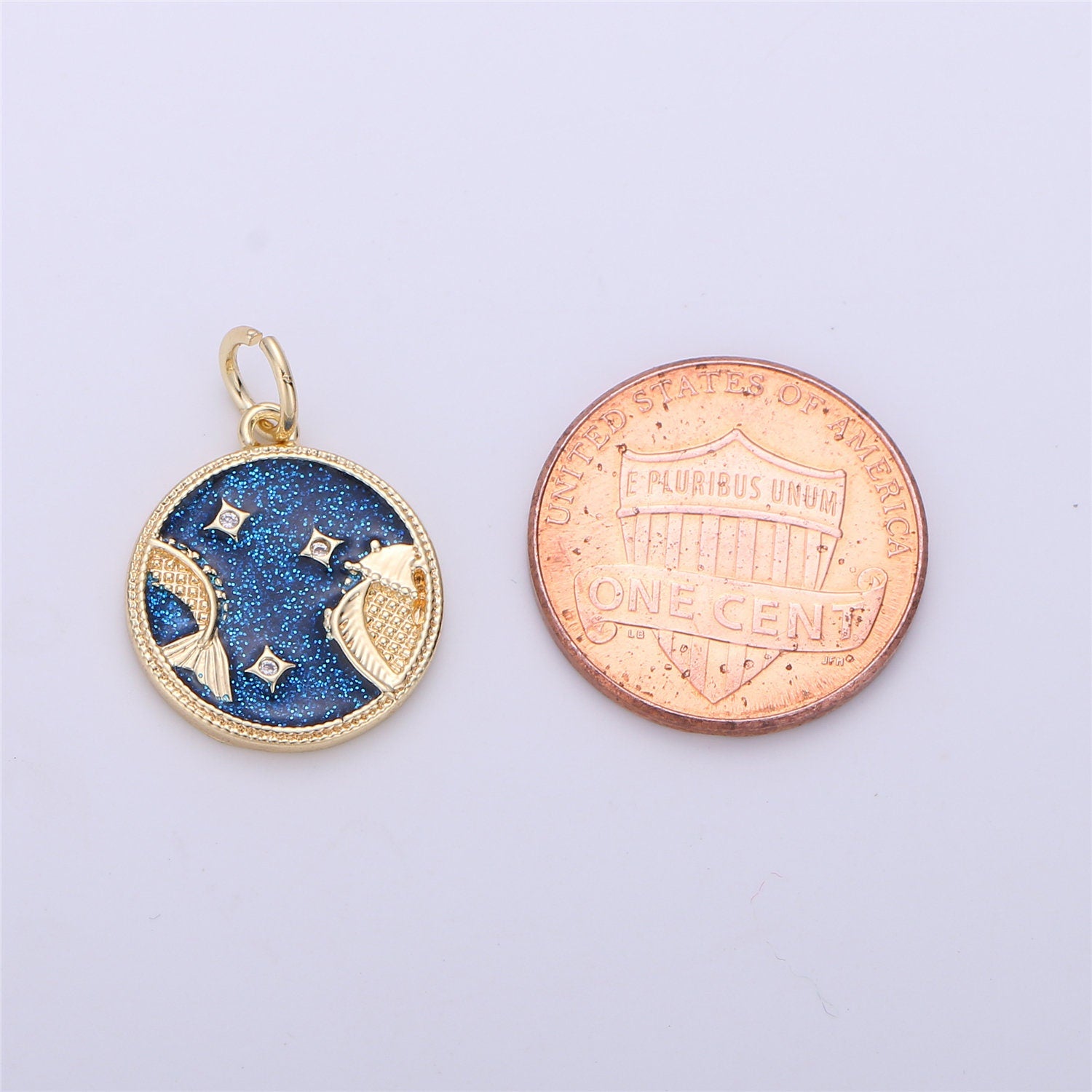 Gold Blue Sparkle Enamel Zodiac Charms Constellation Necklace Pendant for Zodiac Necklace Celestial Jewelry Making Supply, ZODIAC- 11