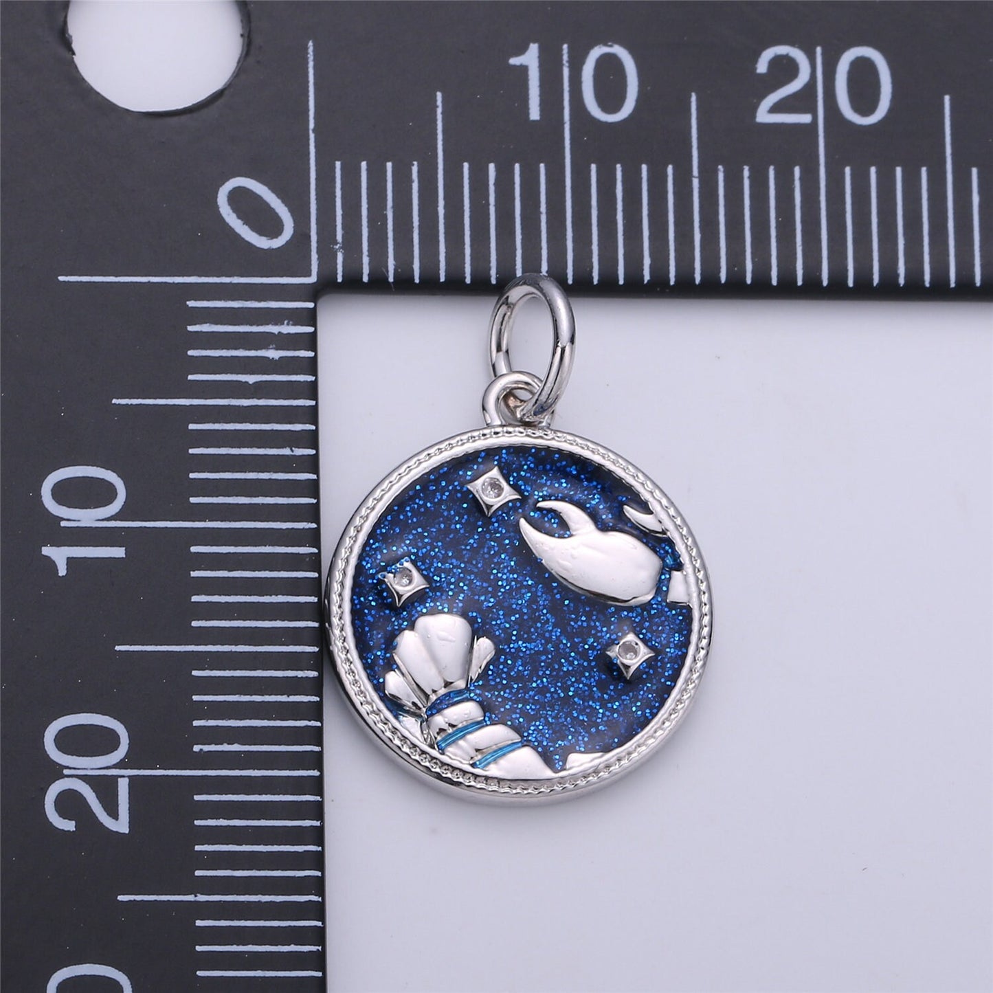 WhiteGold Blue Sparkle Enamel Zodiac Charms Constellation Necklace Pendant for Zodiac Necklace Celestial Jewelry Making Supply, ZODIAC- 12