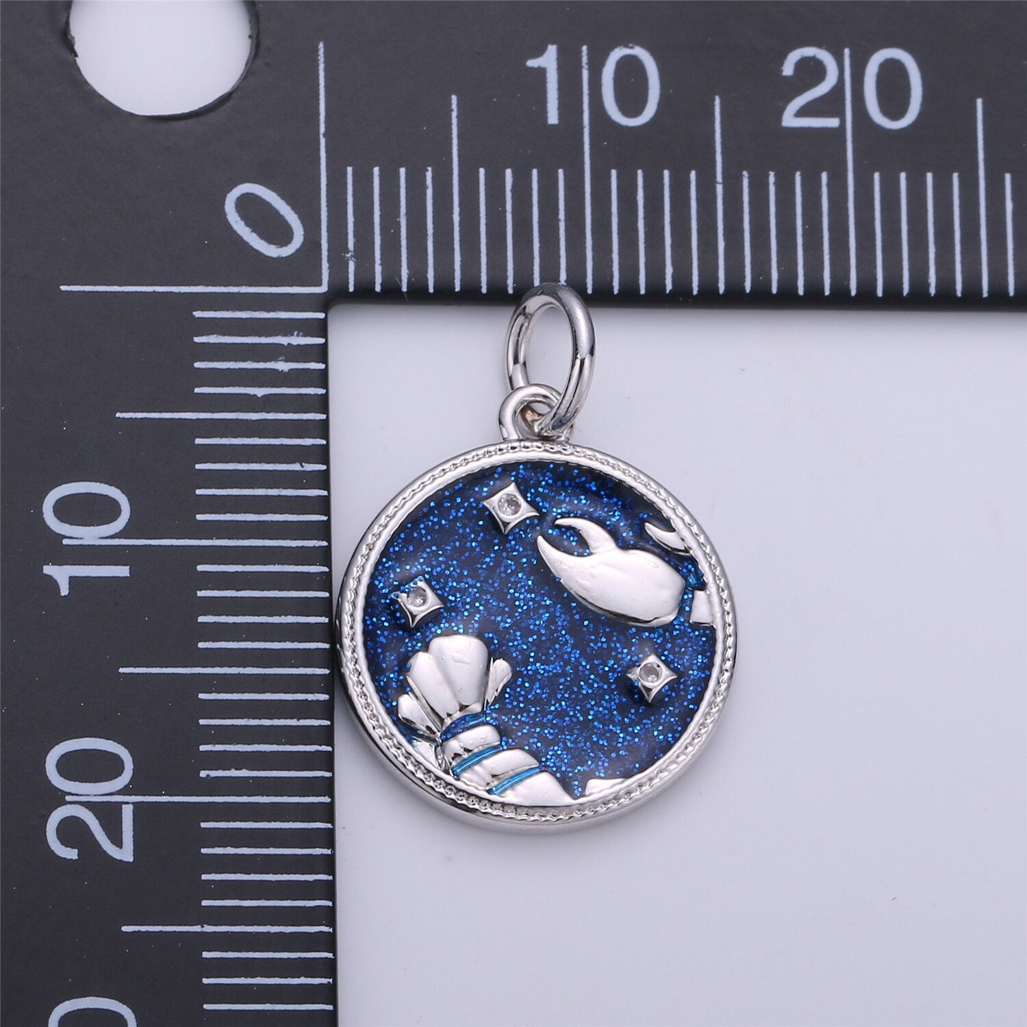WhiteGold Blue Sparkle Enamel Zodiac Charms Constellation Necklace Pendant for Zodiac Necklace Celestial Jewelry Making Supply, ZODIAC- 12