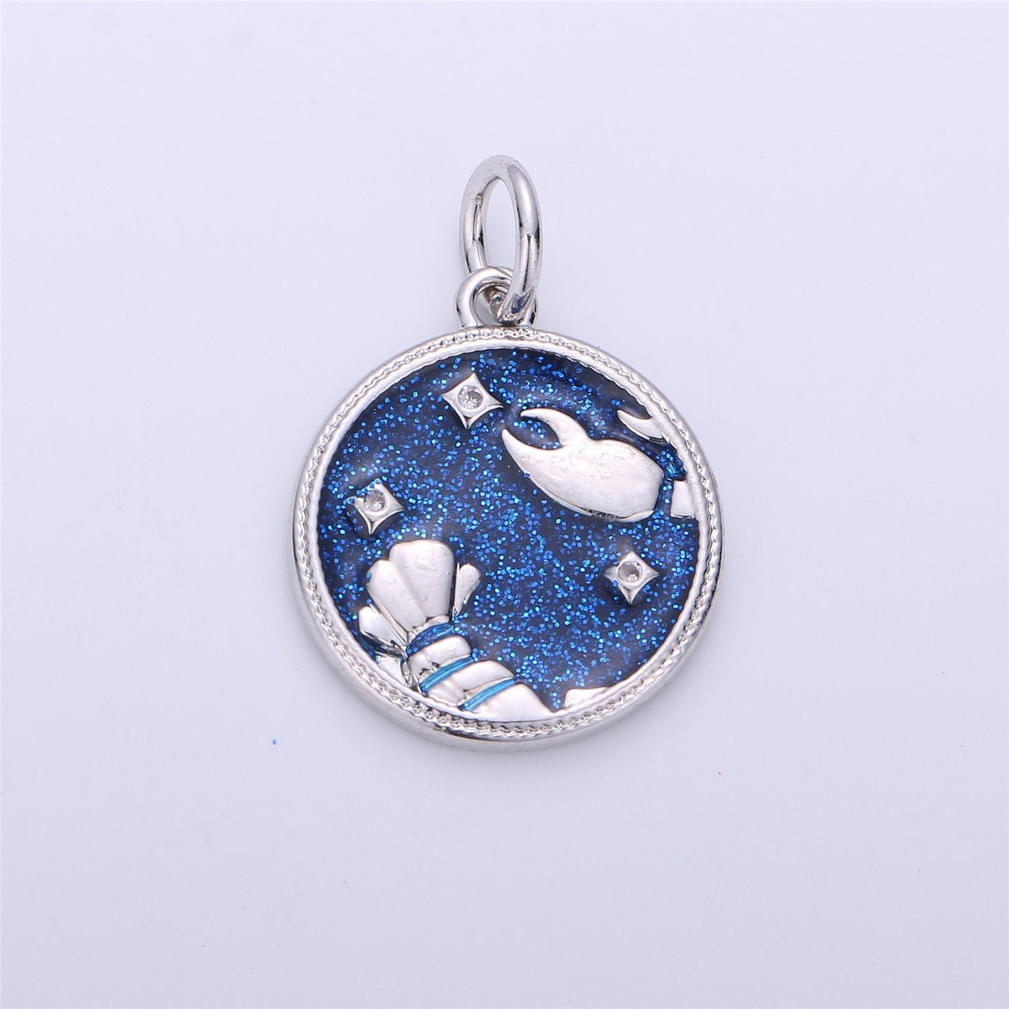 WhiteGold Blue Sparkle Enamel Zodiac Charms Constellation Necklace Pendant for Zodiac Necklace Celestial Jewelry Making Supply, ZODIAC- 12