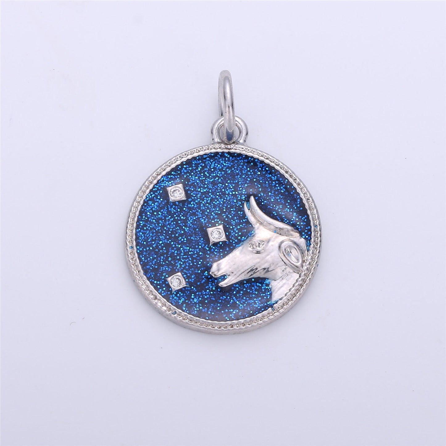 WhiteGold Blue Sparkle Enamel Zodiac Charms Constellation Necklace Pendant for Zodiac Necklace Celestial Jewelry Making Supply, ZODIAC- 12