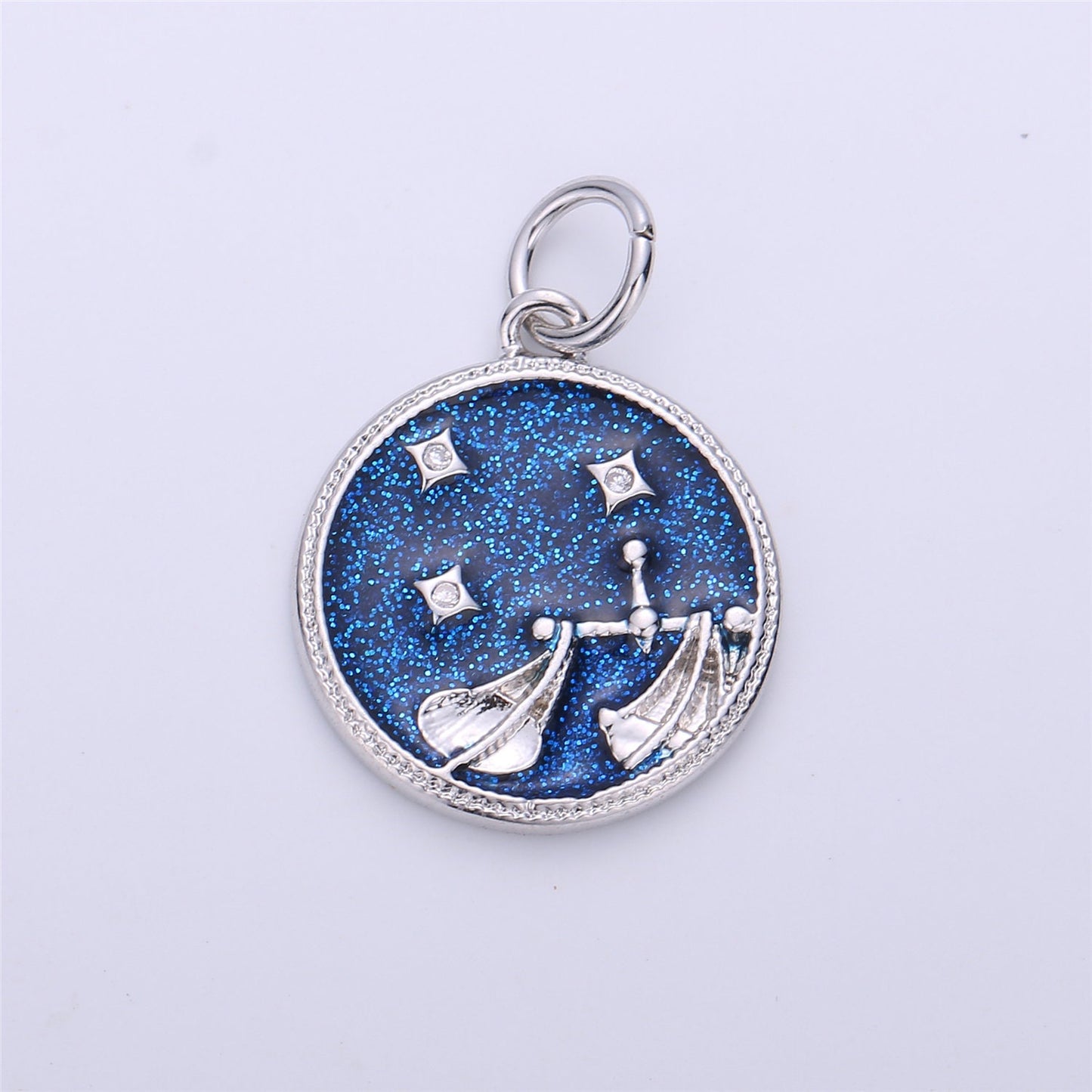 WhiteGold Blue Sparkle Enamel Zodiac Charms Constellation Necklace Pendant for Zodiac Necklace Celestial Jewelry Making Supply, ZODIAC- 12