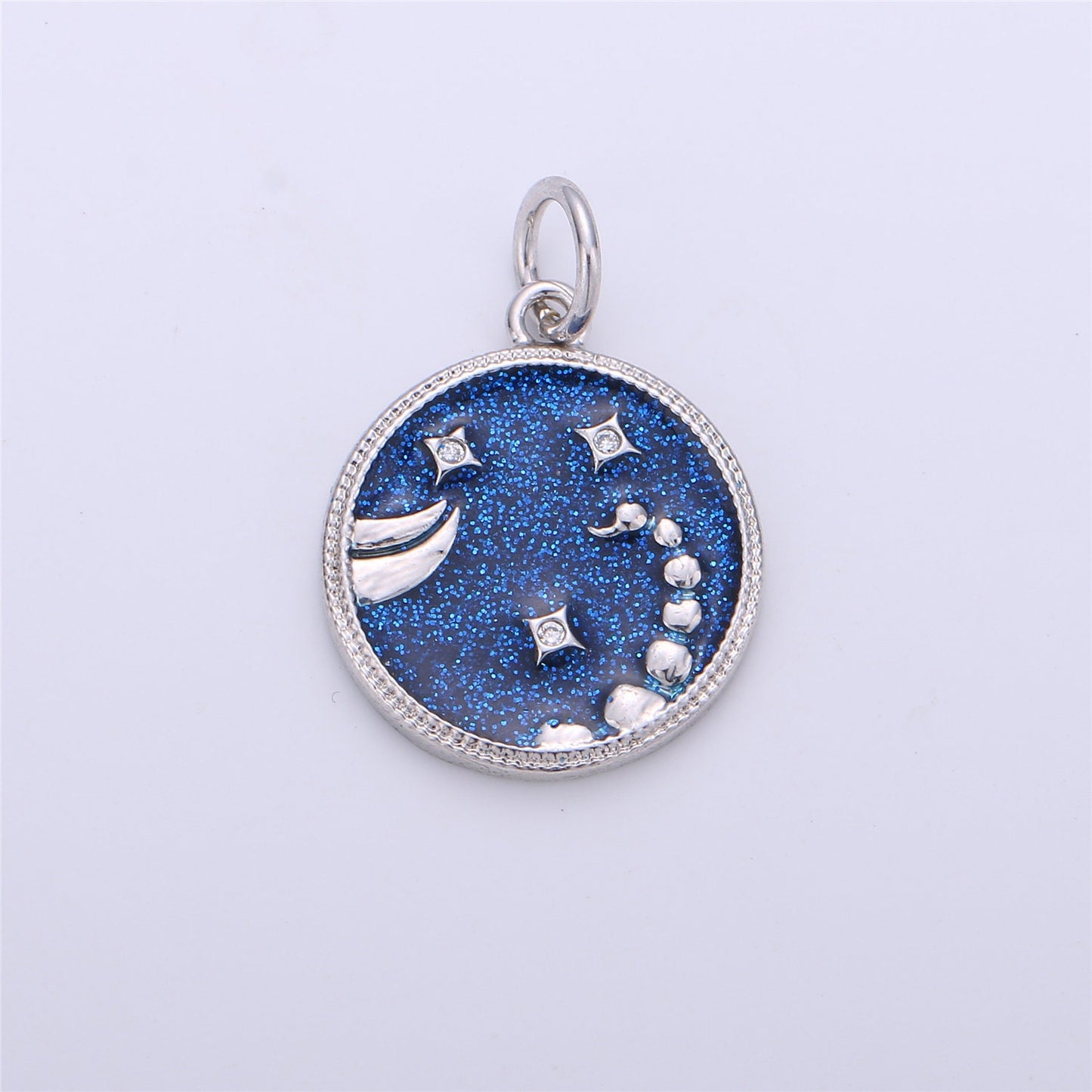 WhiteGold Blue Sparkle Enamel Zodiac Charms Constellation Necklace Pendant for Zodiac Necklace Celestial Jewelry Making Supply, ZODIAC- 12