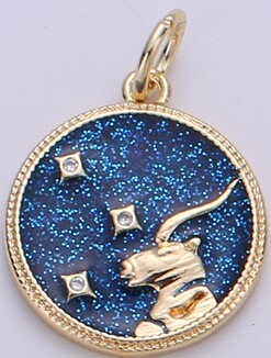 Gold Blue Sparkle Enamel Zodiac Charms Constellation Necklace Pendant for Zodiac Necklace Celestial Jewelry Making Supply, ZODIAC- 11