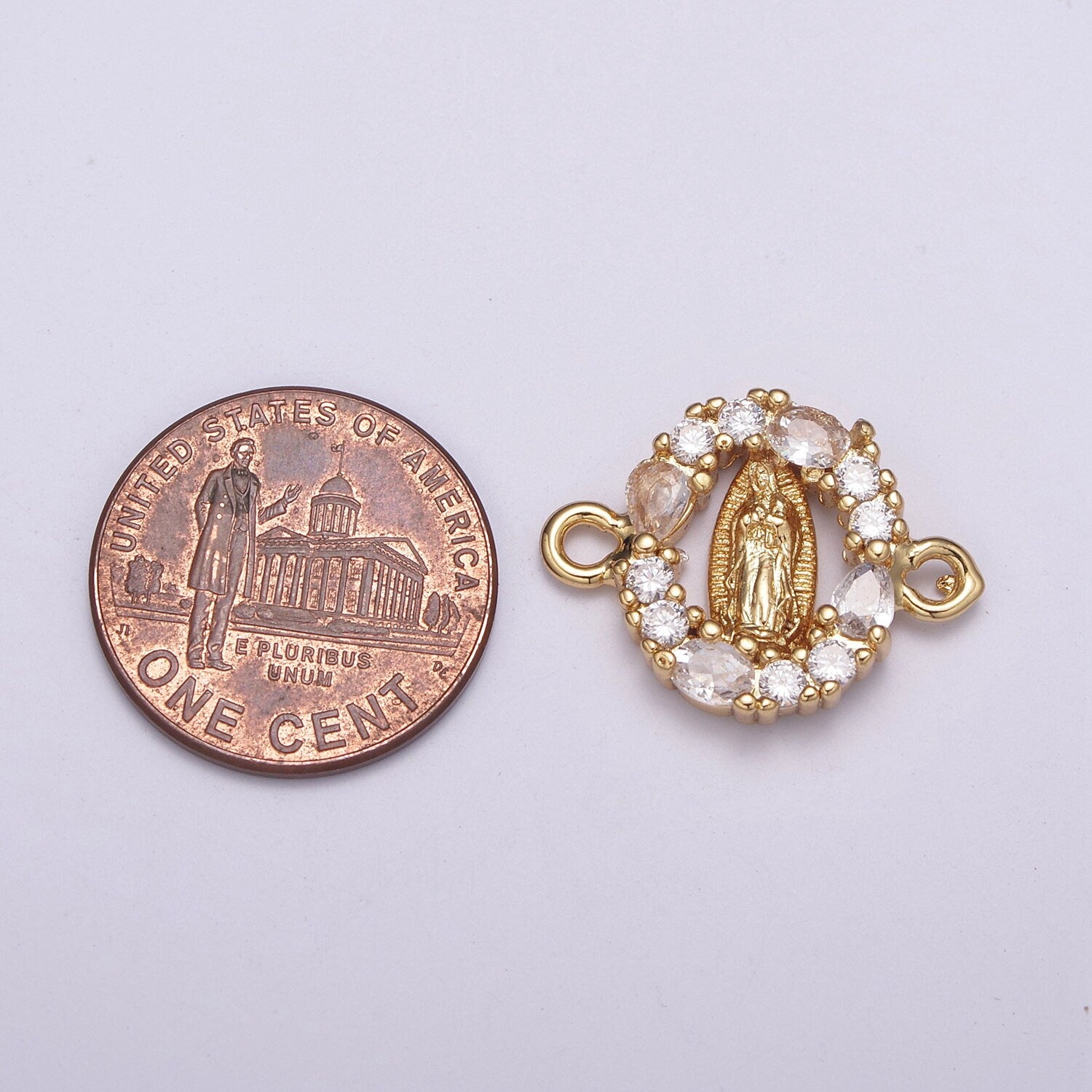CZ Micro paved Gold Virgin Mother Mary Connectors, Catholic Baptism Charm, Medallion Religious Jewelry Craft Supply F-72
